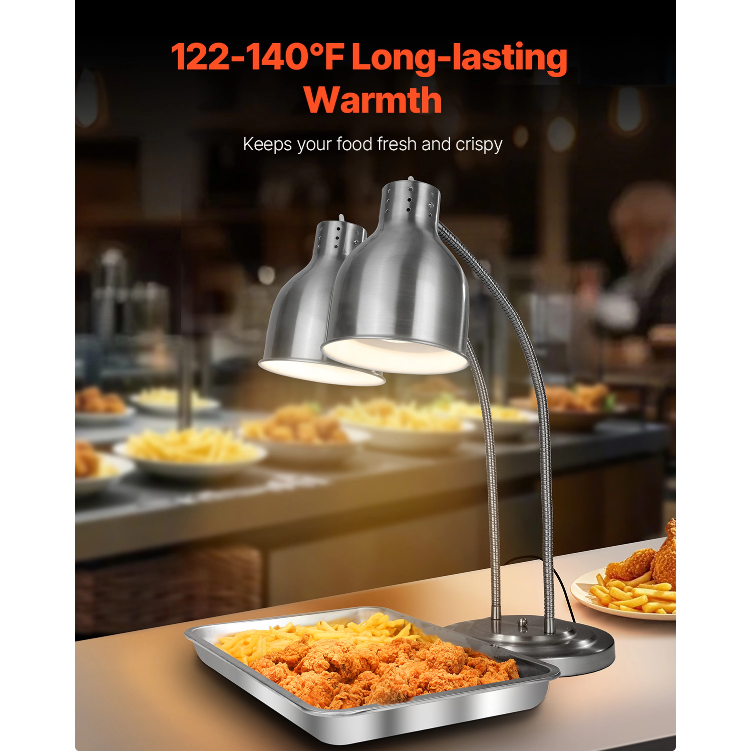 HONGGE Food Heat Lamp, 500W Commercial Food Warmer Light, Electric Stainless Steel French Fry Heating Lamp