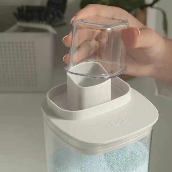 OU 34 oz Liquid Soap & Laundry Detergent Dispenser 2 Pack, Clear Airtight w/ Measuring Cap