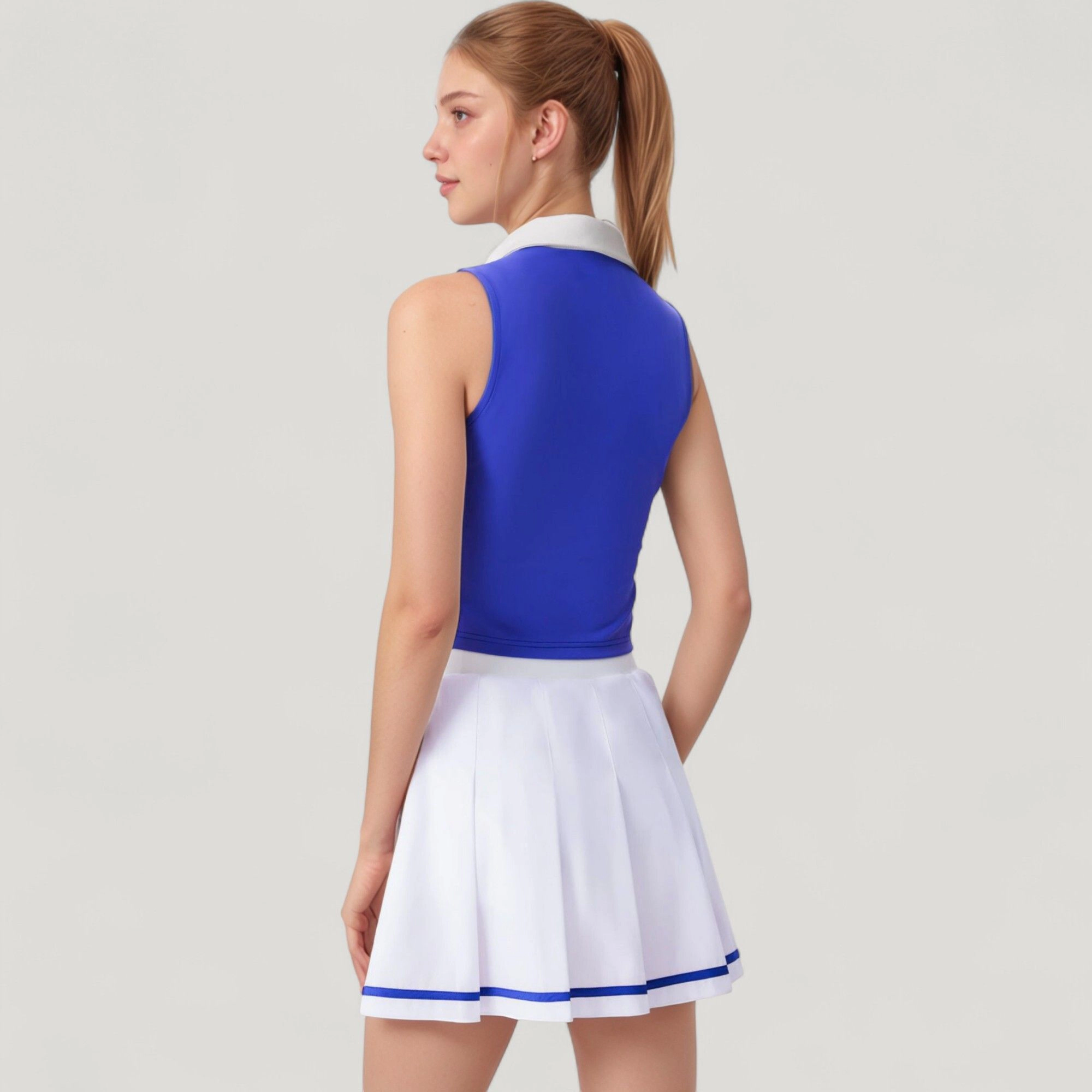 Anna-Kaci Women's Two-Piece Tennis Set with Sleeveless Polo Crop Top and Pleated High Waist Skirt