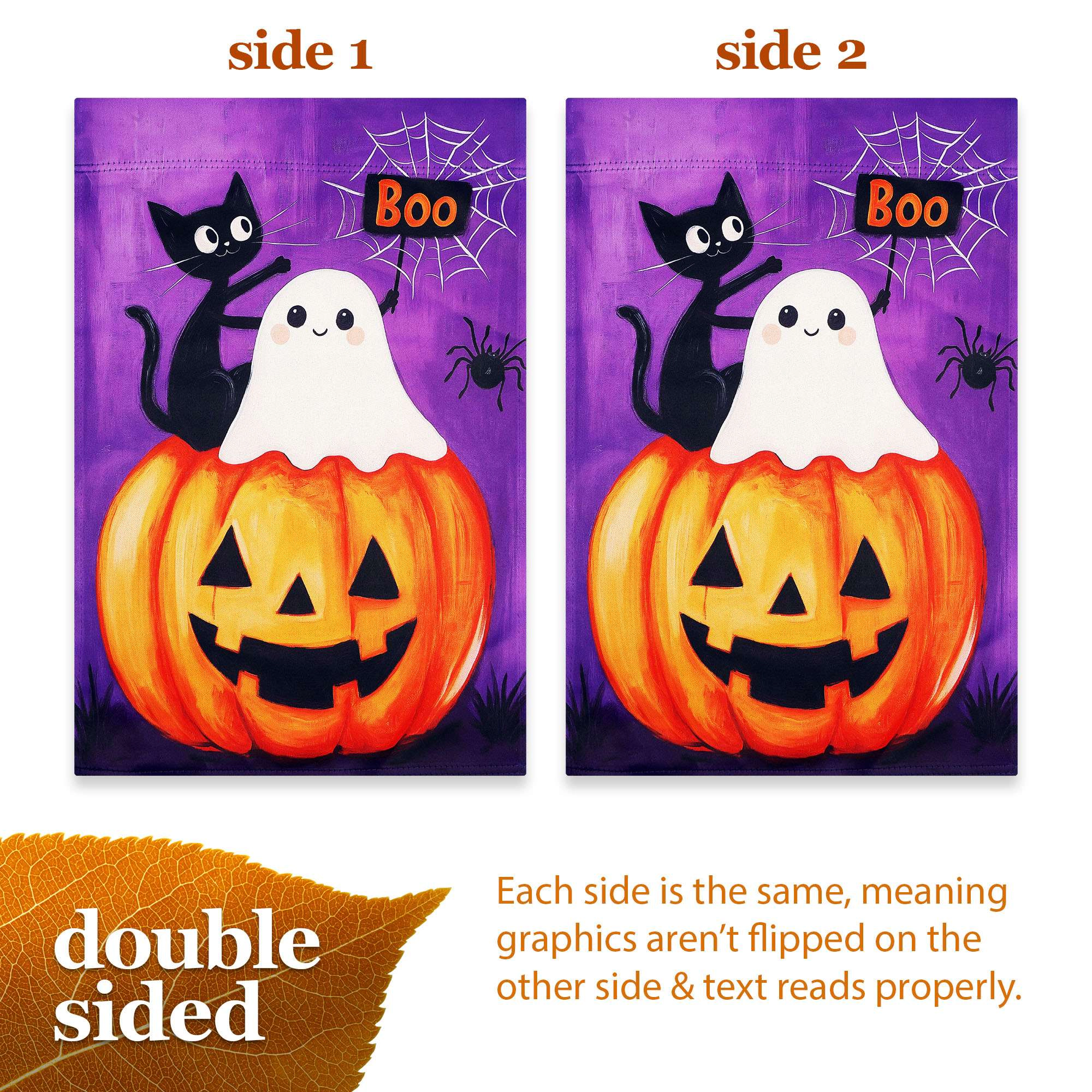 G128 Halloween Ghost Cat Pumpkin Garden Flag 12x18 Double-Sided Outdoor Yard Decoration