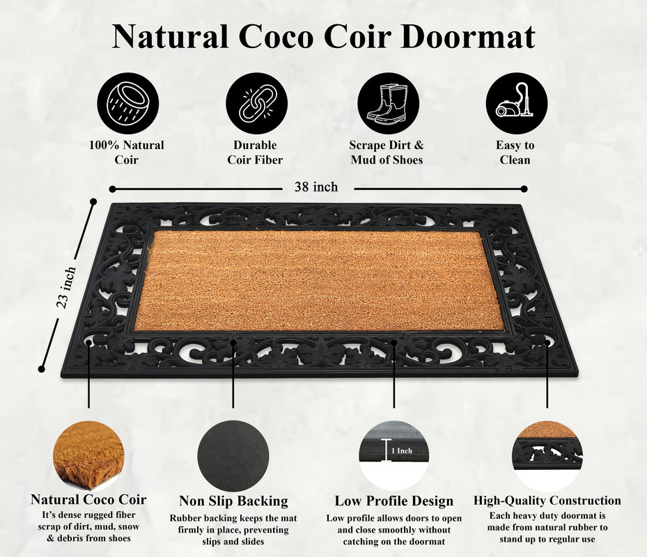 A1HC Coir and Rubber Door Mat 38x23 Inches Anti-Shed Heavy Duty Non-Slip
