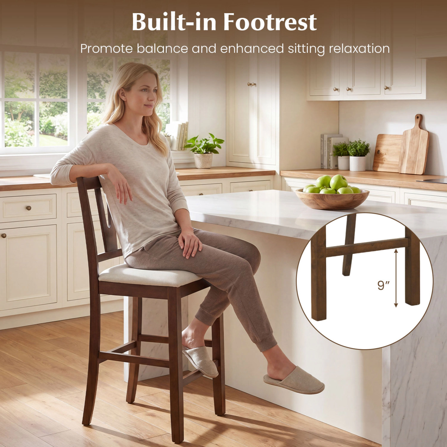 Glintex 2-Piece 24-Inch Armless Counter Stool Set with Contoured V-Back, Walnut