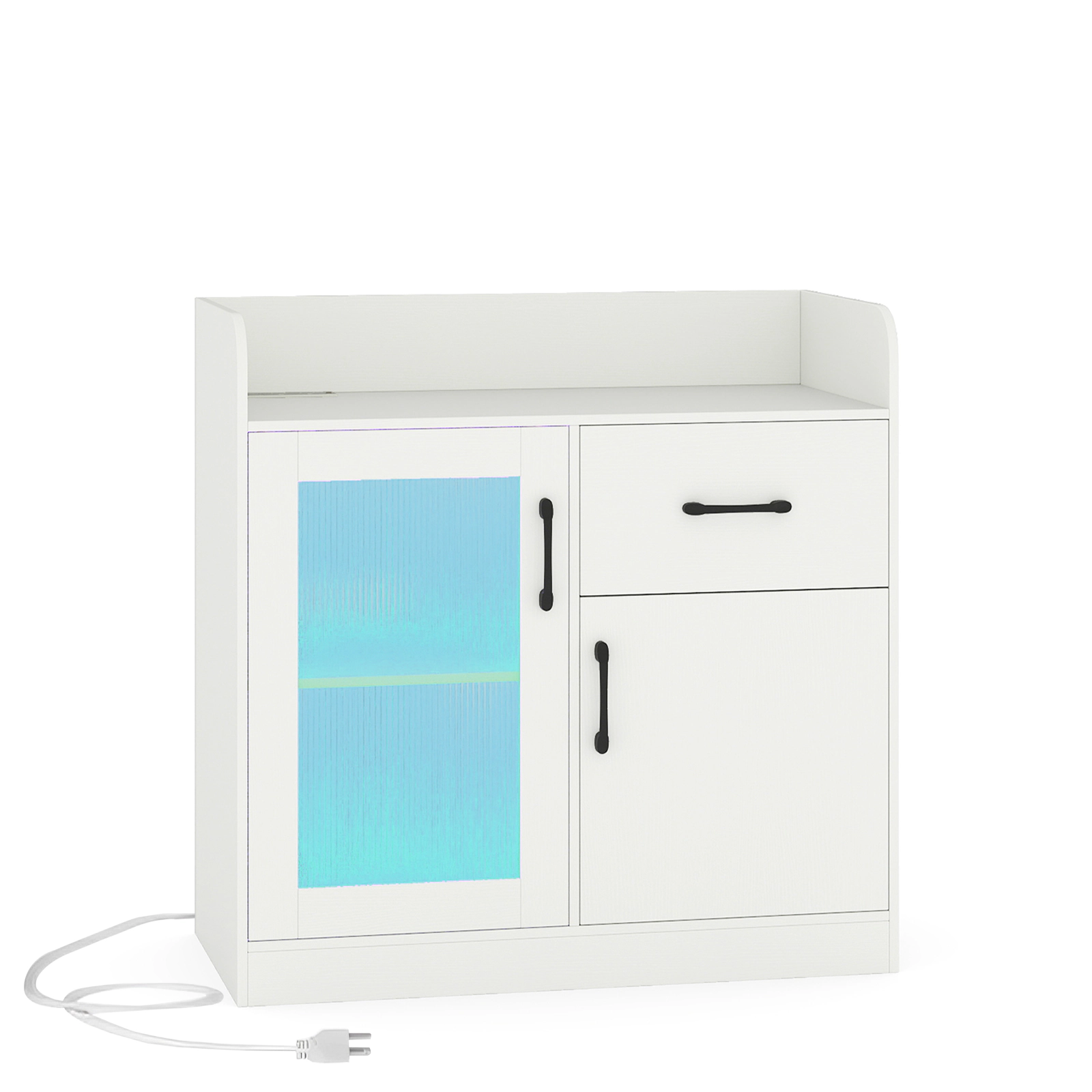 Glintex 31.5-Inch LED Buffet Sideboard with Charging Station and Remote, White