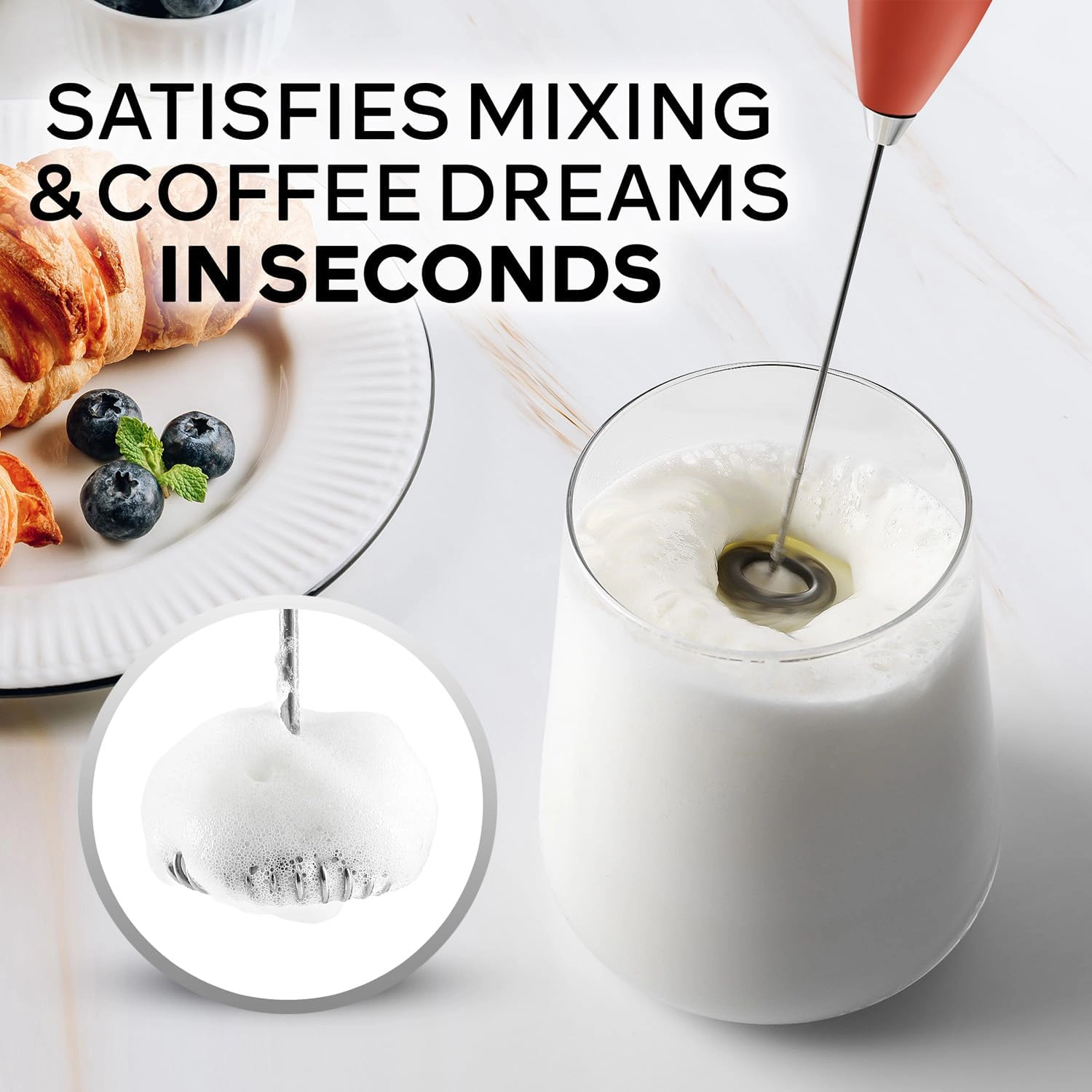Zulay Kitchen Powerful Milk Frother Wand with Duracell Batteries - Handheld Foam Maker for Coffee