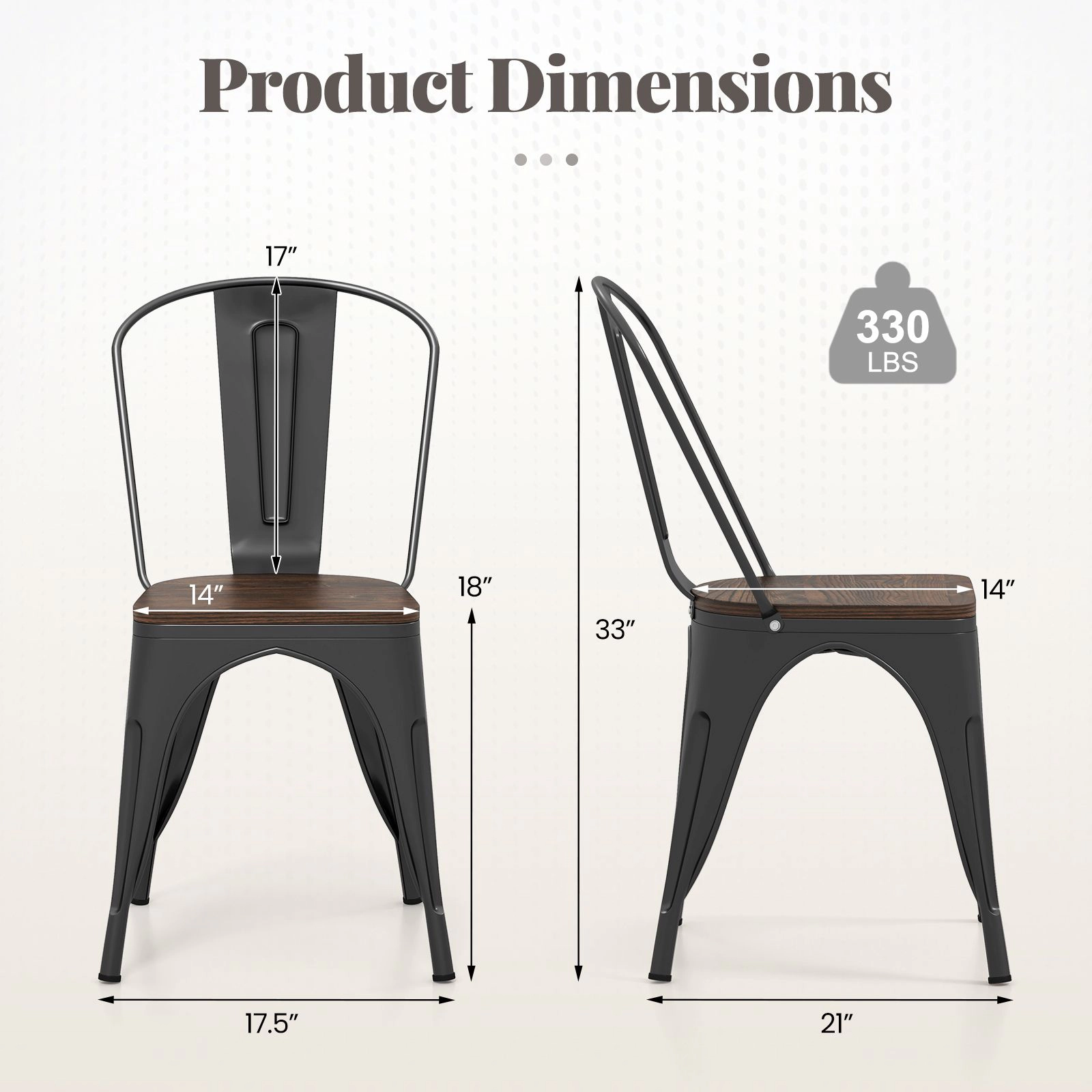 SlickBlue Unisex Set of 4 Metal Dining Chairs with Wood Seats