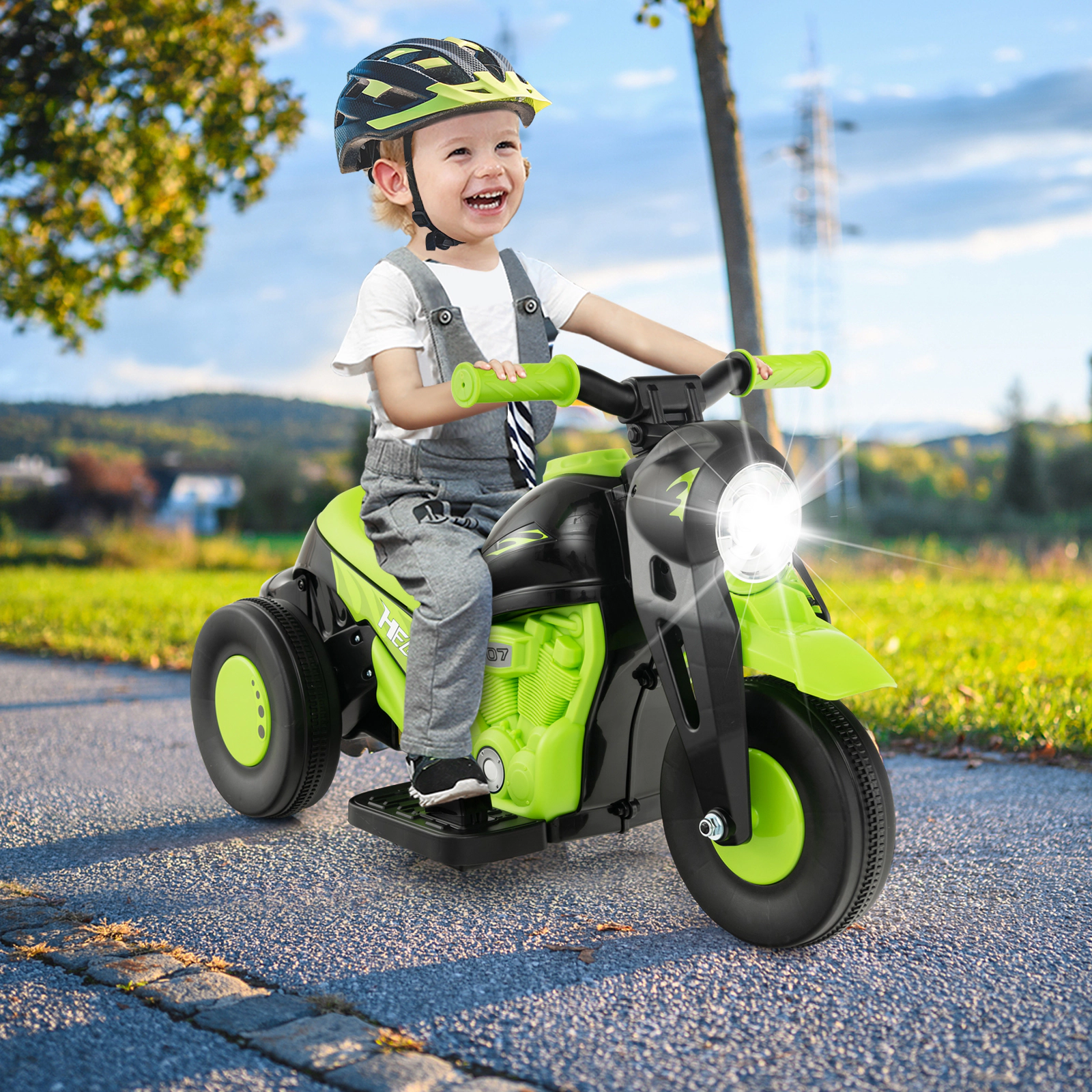 6V Kids Ride on Motorcycle Bubble Maker LED Headlight Music Reverse Switch 3-Wheel Electric Motorbike 66-lb Capacity