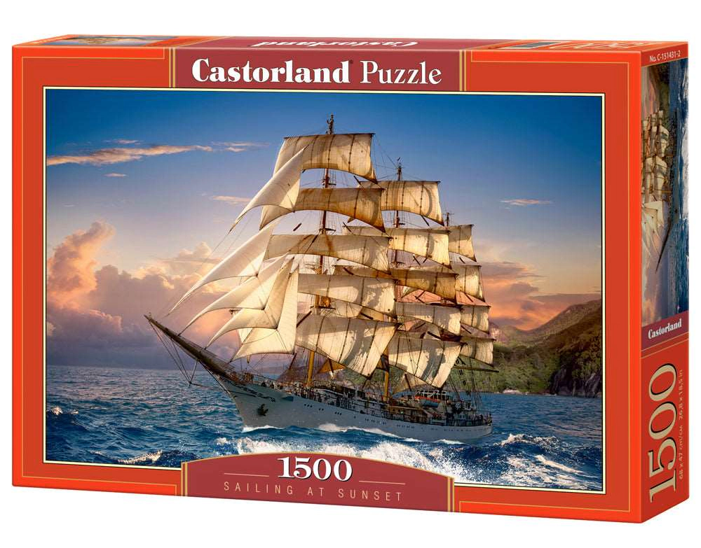 CASTORLAND 1500 Piece Jigsaw Puzzles, Sailing at Sunset, Sailing Ship, Ocean Puzzle, C-151431-2