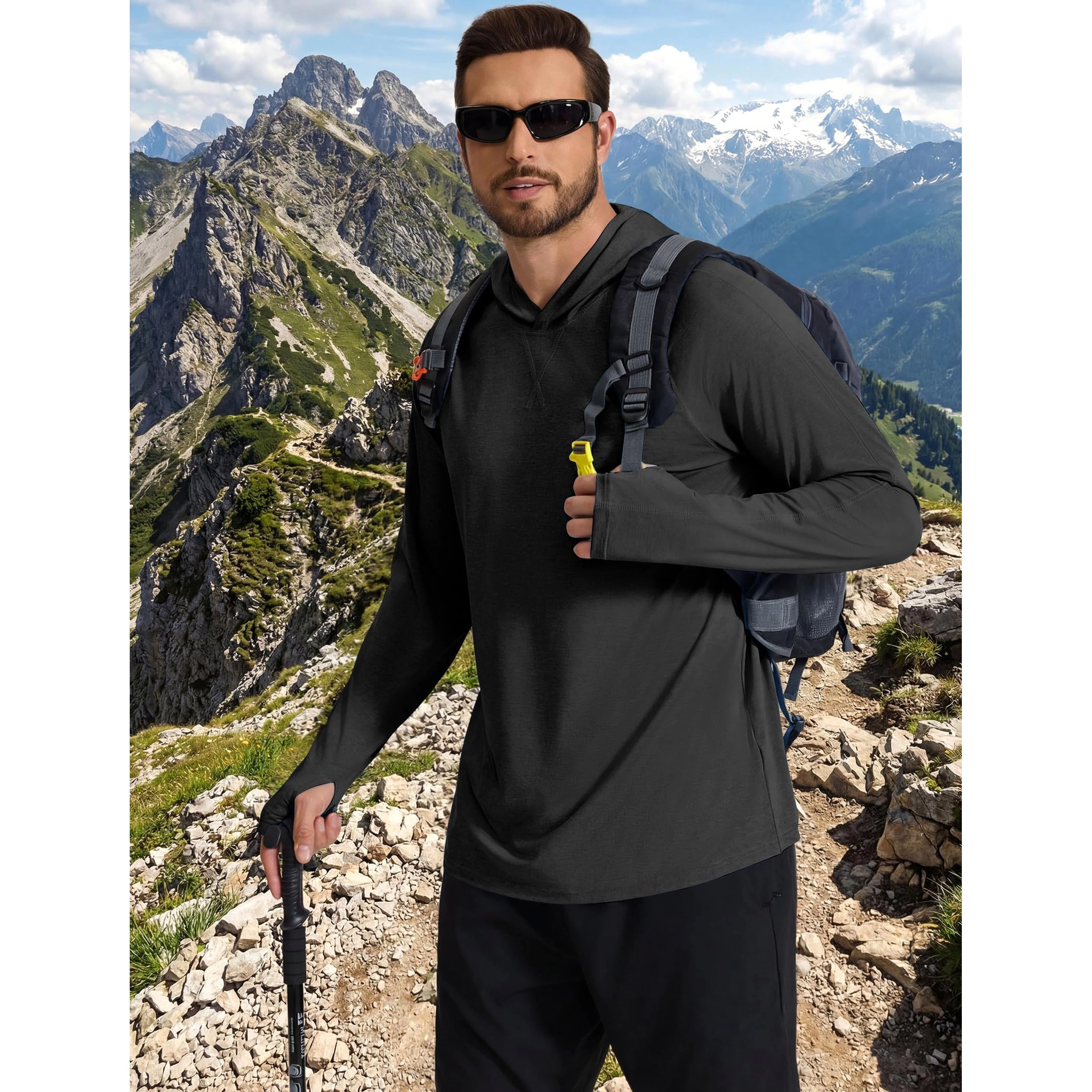 COOFANDY Men's Regular Fit Lightweight Long Sleeve Hooded Running Shirt