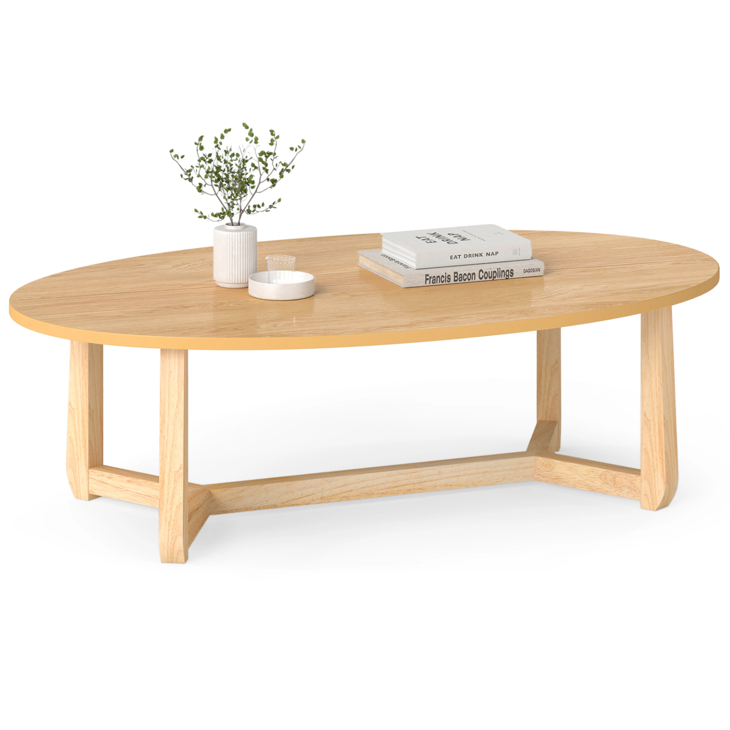 LJG Oval Coffee Table 46 Inches Wooden Accent Table with Thickened Top