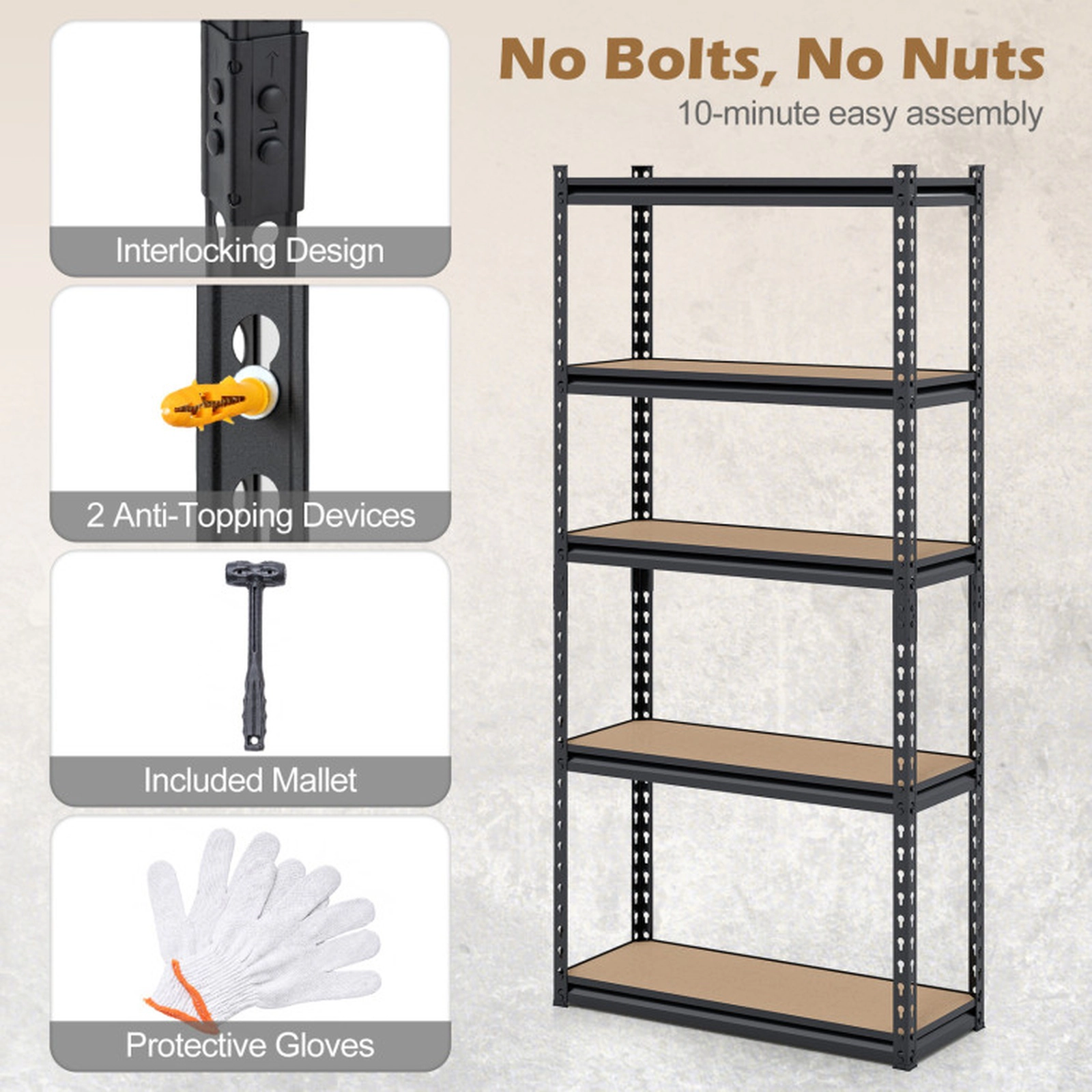 SUGIFT 5-Tier Heavy Duty Garage Shelving Unit 440-lb Per Shelf Capacity 2200-lb Total Capacity Black