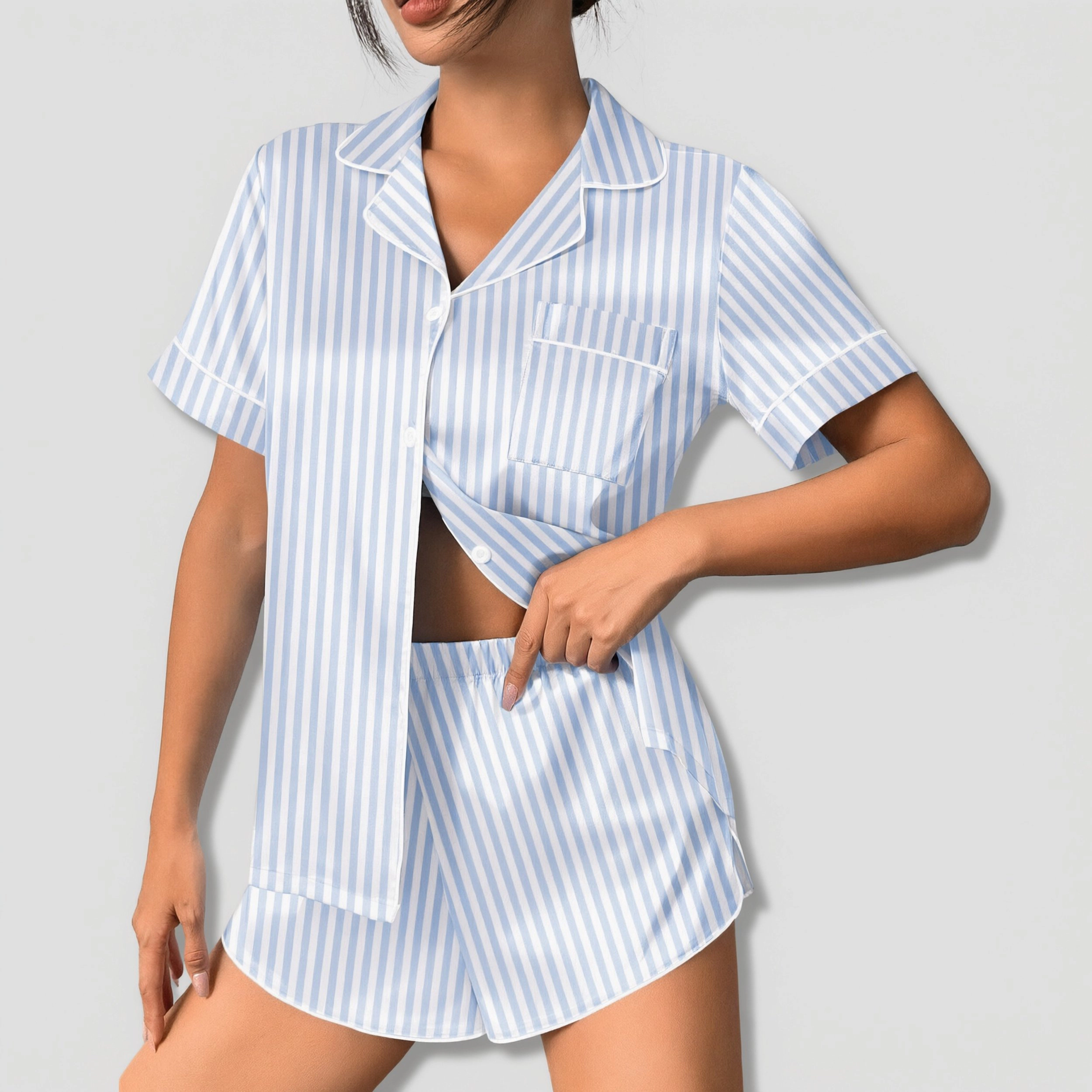 Ekouaer Womens Pajama Set Print Short Sleeve Sleepwear Button Down Pjs Shorts