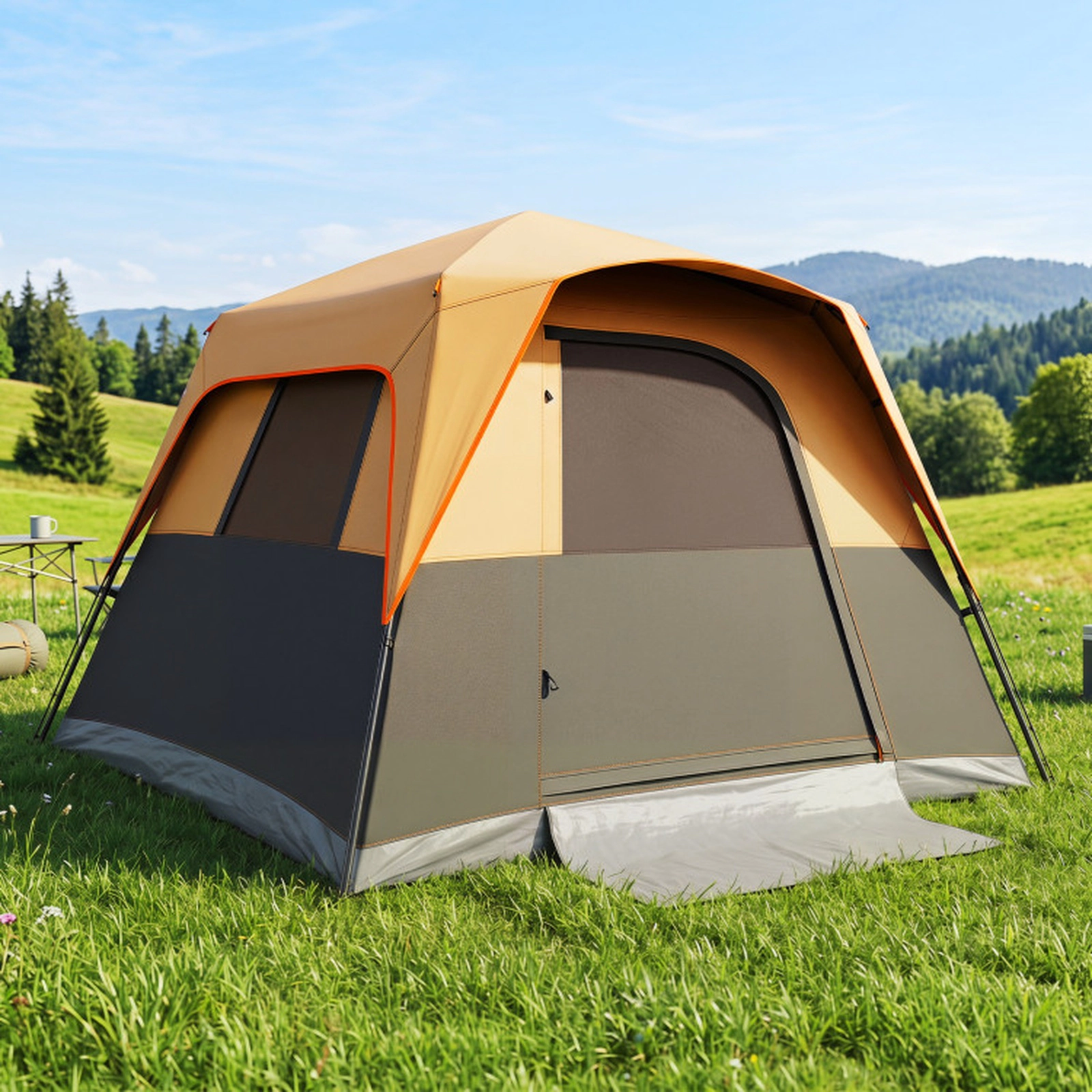 SUGIFT Blackout Easy-Setup 6-Person Instant Cabin Camping Tent with Rainfly, Skylights and Carrying Bag Orange/Gray