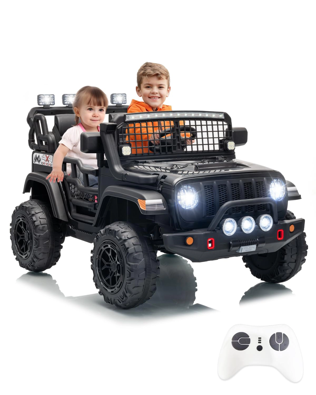Enjyam 24V 2-Seater Kids Electric Ride On Truck with Remote, Dual 200W Motors, 20" Seat, LED Lights, Music