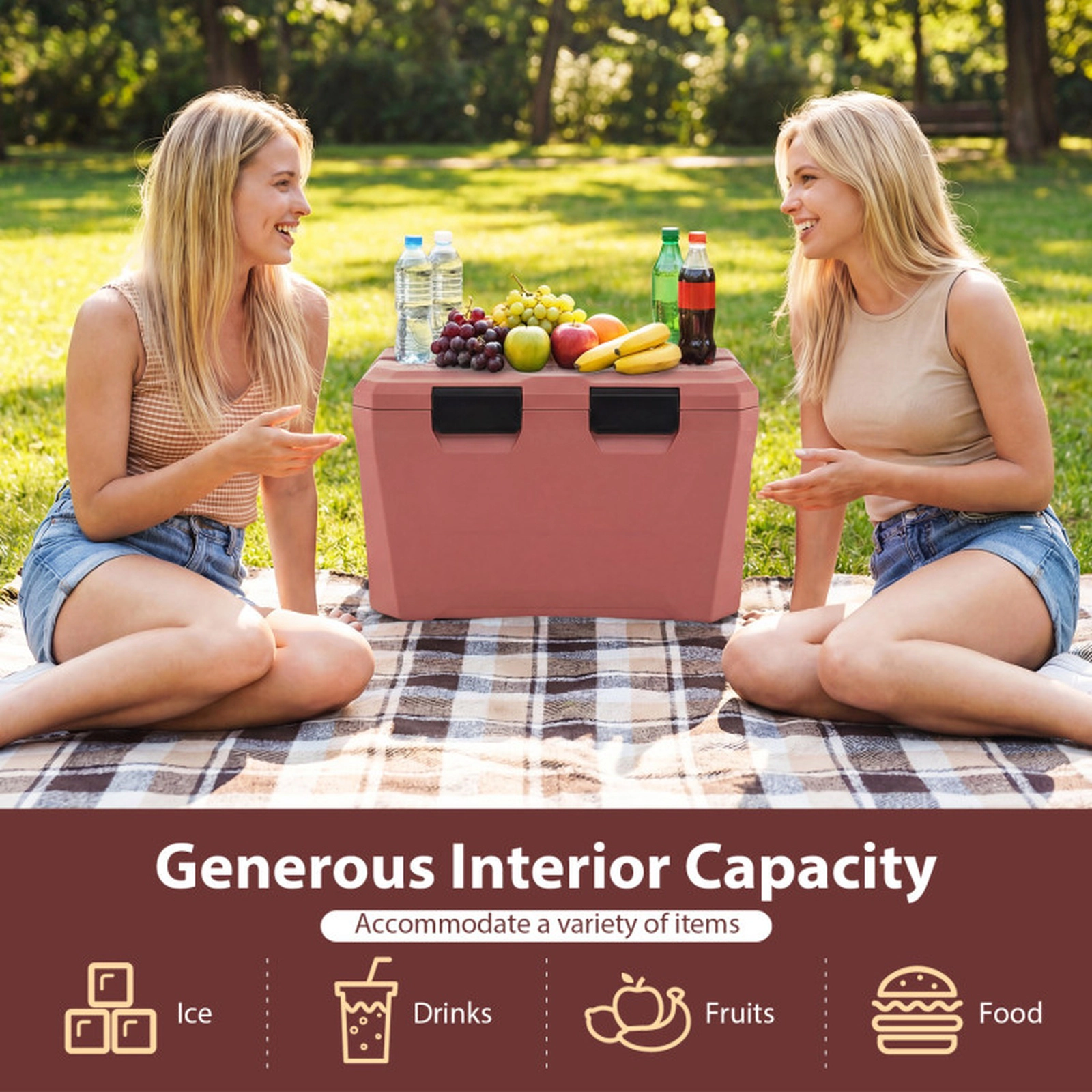 SUGIFT 37-Quart Pink Hard Cooler with 2 Cup Holders and Bottle Opener 23-in W 14-in D 14-in H 110-lb Lid Capacity