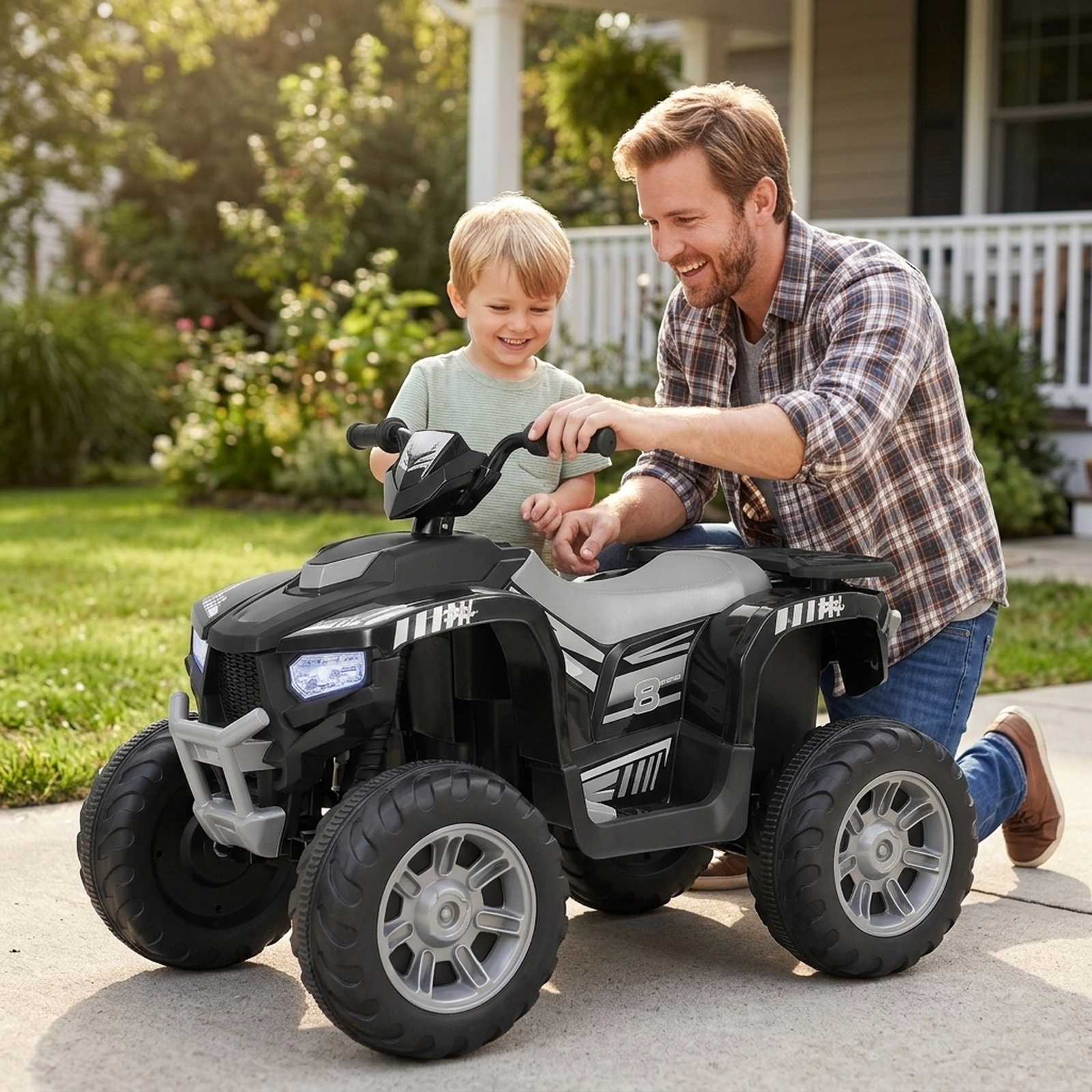 24V Kids Ride On ATV 4-Wheeler Electric Quad Wireless Music LED Battery Display 13.5-in Treaded Tires Ages 3-8 Black