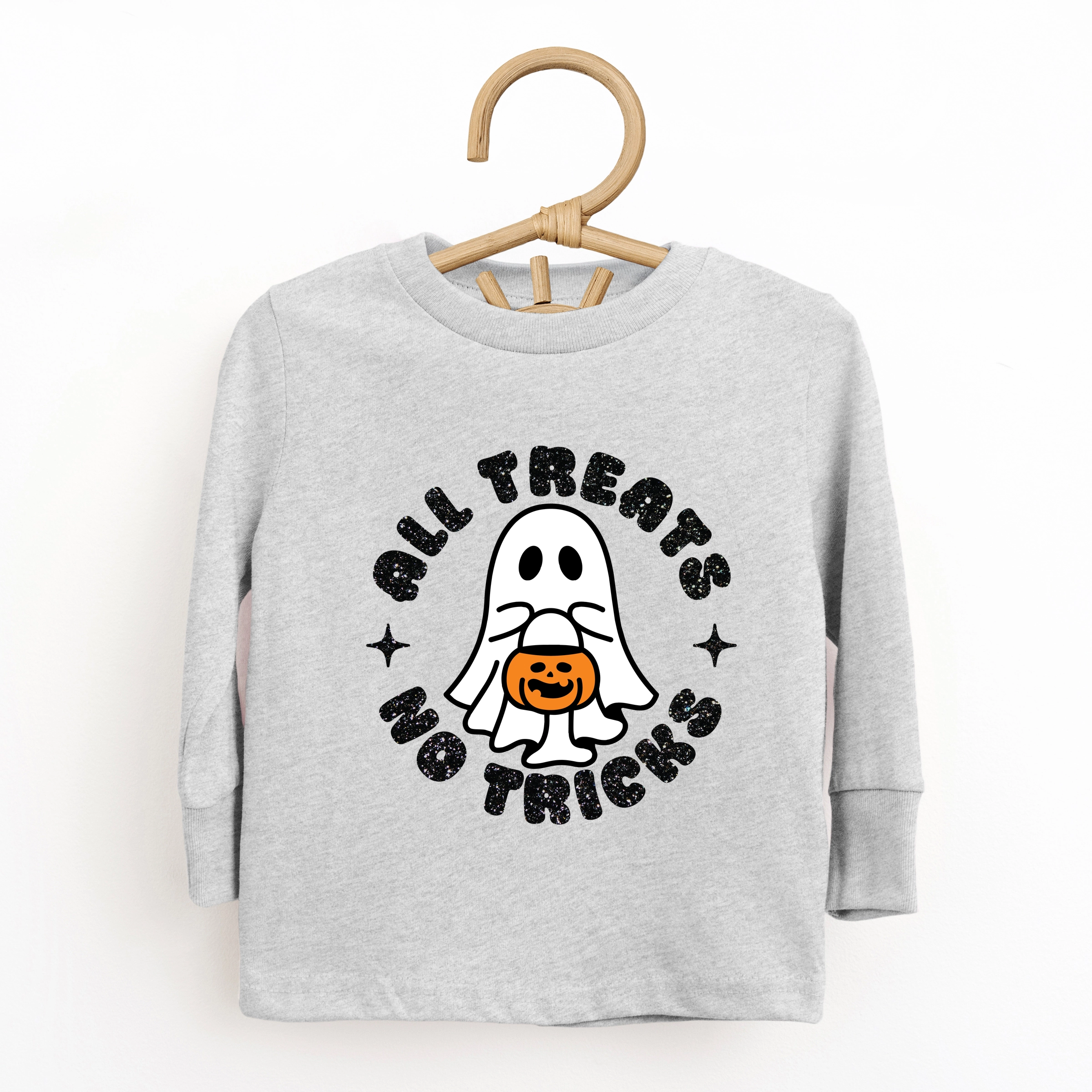 The Juniper Shop - Toddler Long Sleeve Graphic Tee All Treats No Tricks Ghost Glitter