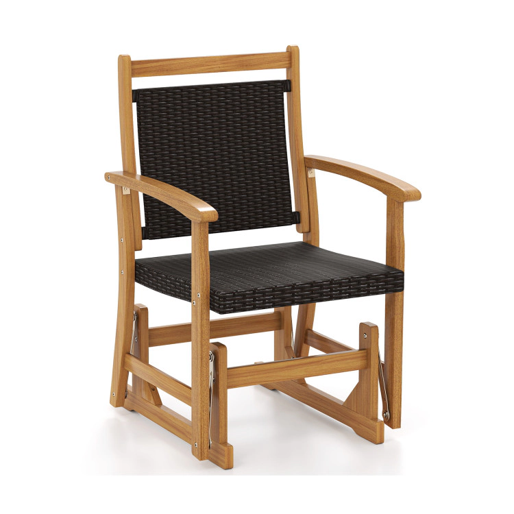 Hivvago Patio Rattan Glider Chair 20.5" Wicker Back Acacia Frame Outdoor Rocker