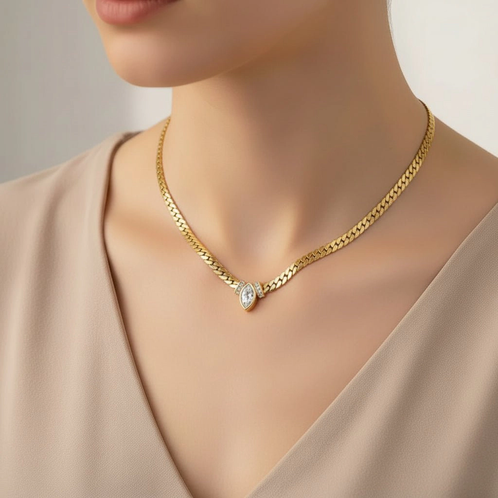 DressAtR Women's 18K Gold Plated Cuban Chain Necklace