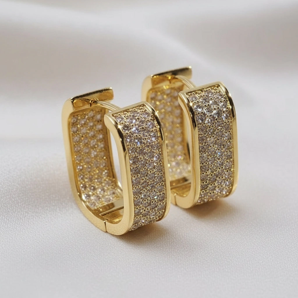 DressAtR Women's U Shape Zircon Gold Tone Hoop Earrings