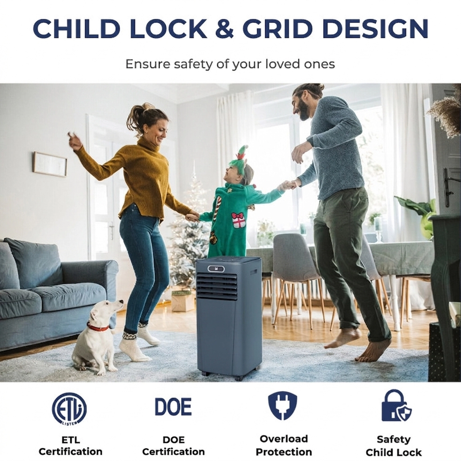 SUGIFT Dark Blue 8000-BTU 3-in-1 Portable Air Conditioner with Dehumidifier and Remote 13-in W 13-in D 27.5-in H