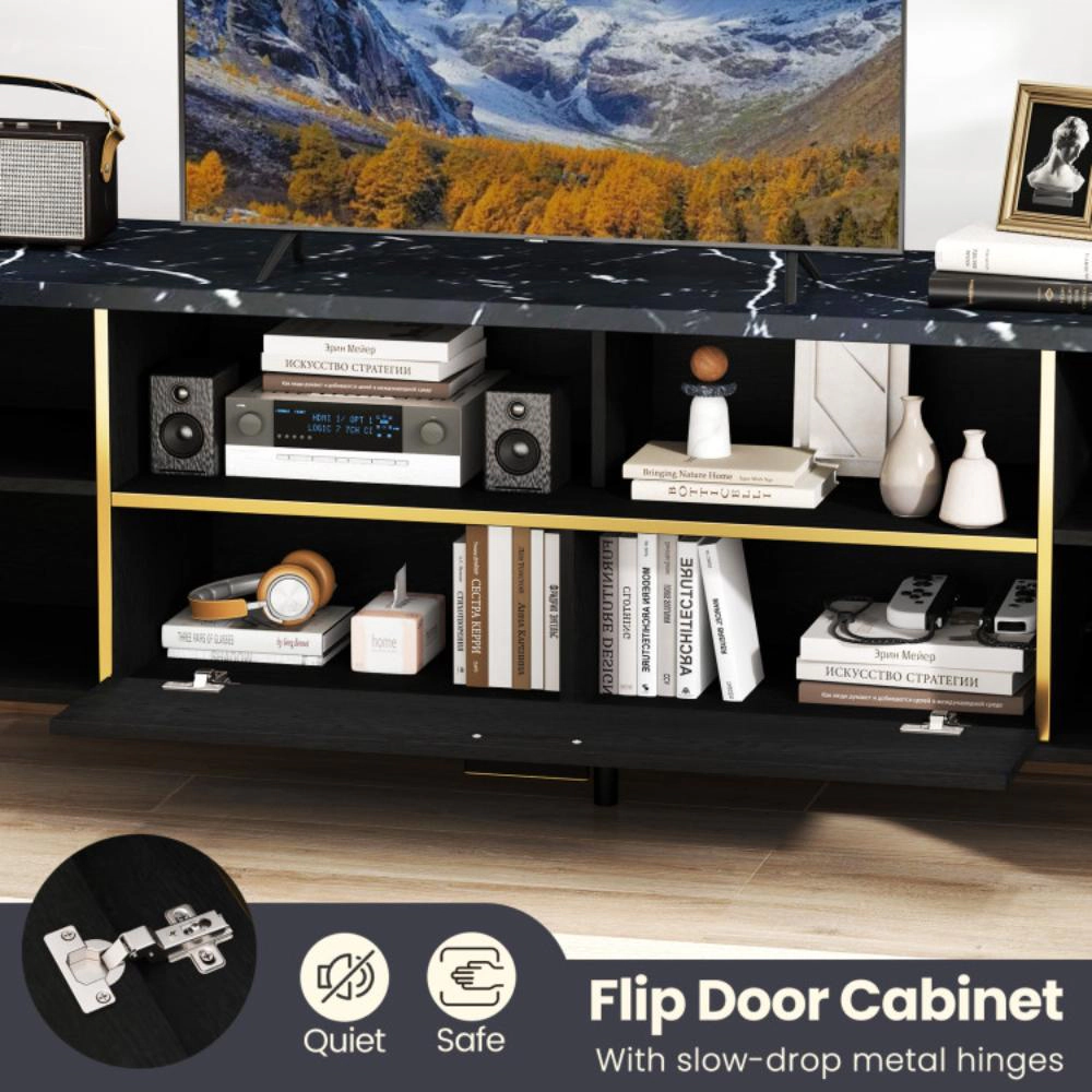 Hivvago 63 Inch Tv Stand With Flip Door Cabinet For Tvs Up To 75 Inch-Black
