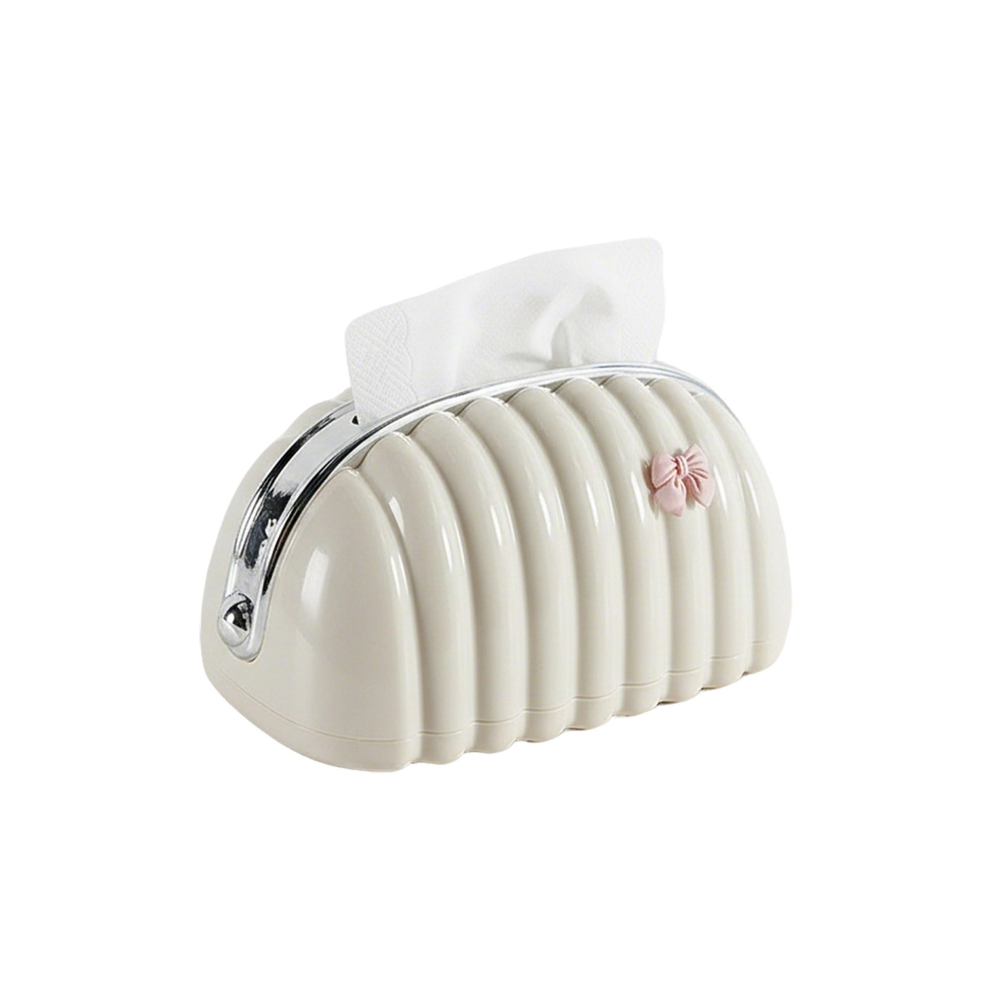 Alilang Unisex Ribbed Decorative Tissue Holder with Handle and Bow Accent