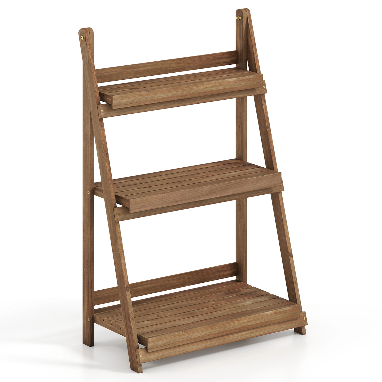 LJG 3-Tier Foldable Plant Stand with Slatted Shelves and Fir Wood Frame