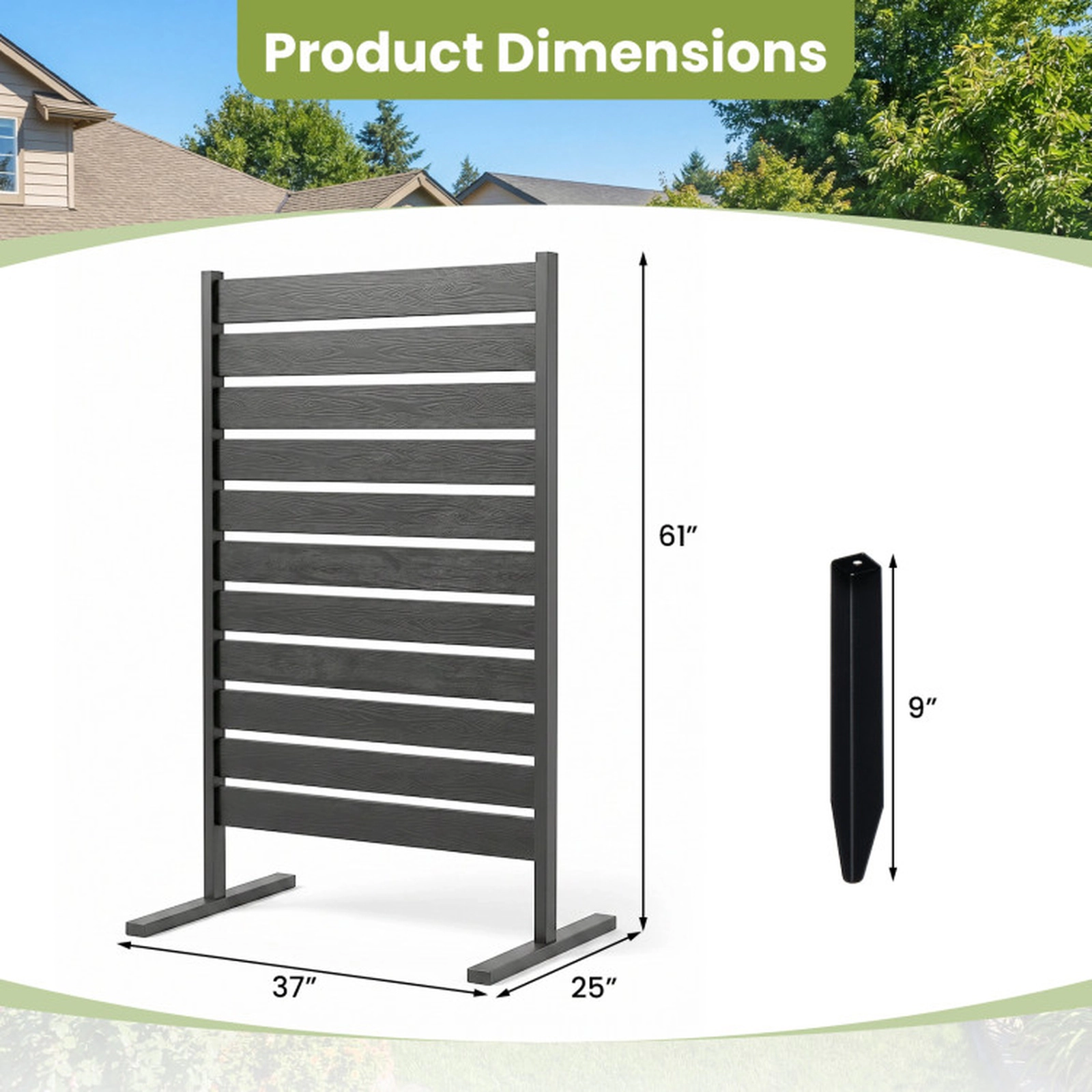 SUGIFT Freestanding HIPS Outdoor Garden Trellis Privacy Screen Fence 64-in Tall 28-lb Gray Black Single Panel