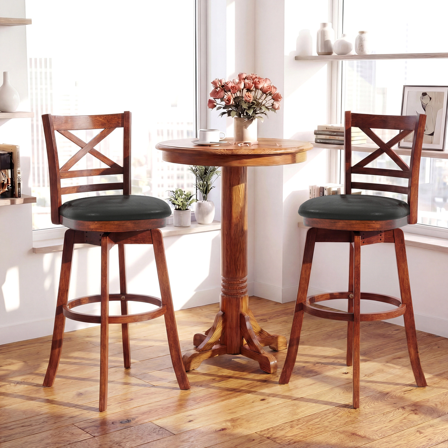 LJG Swivel Barstools Set of 2 with Backrest and Footrest