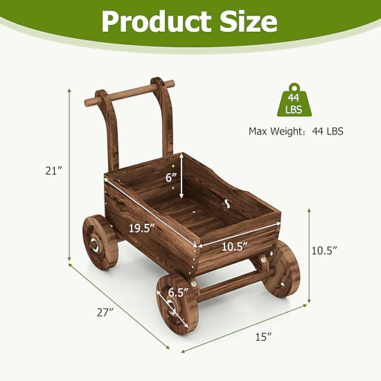 Hivvago Wooden Wagon Cart Planter with Drainage Hole