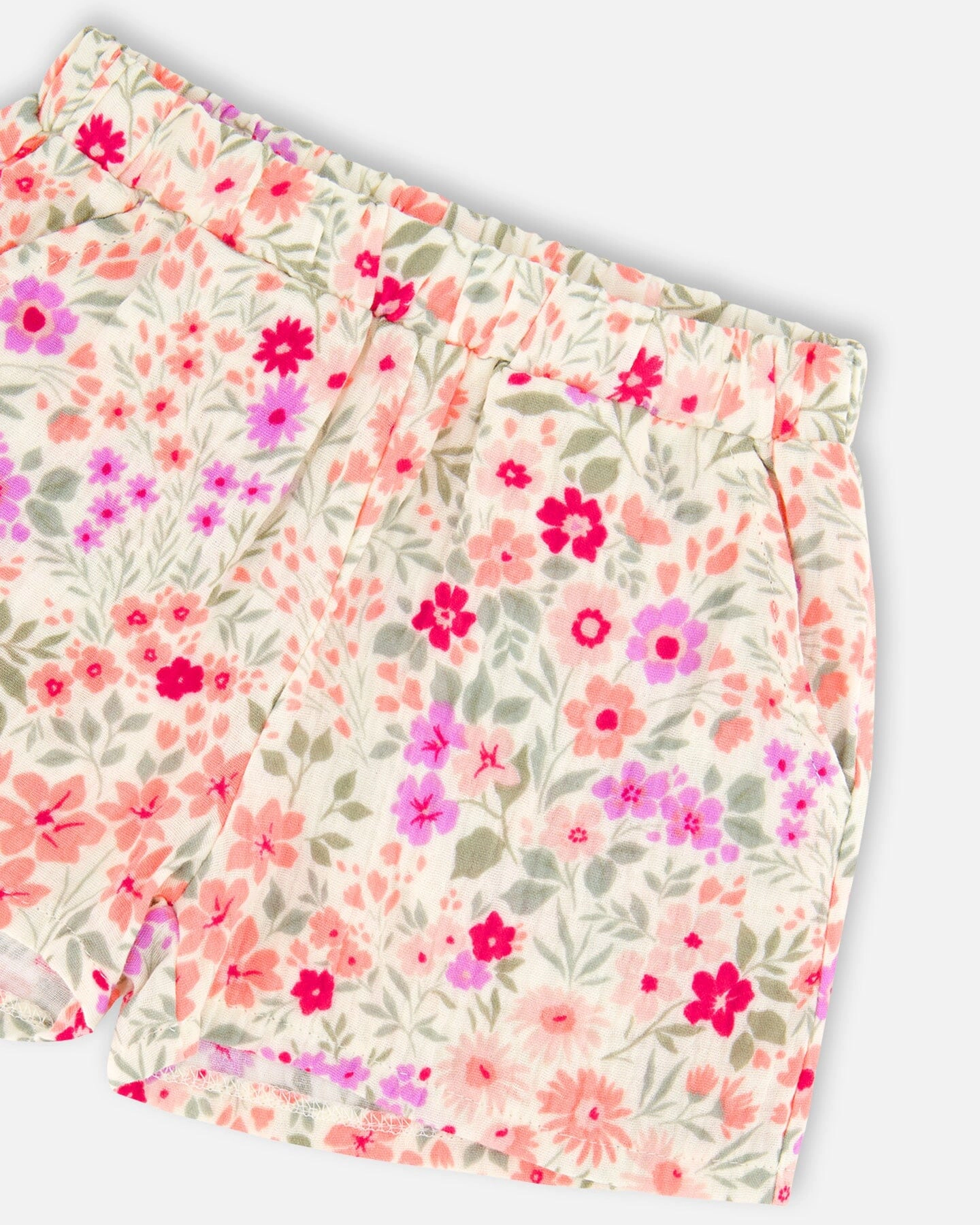 Deux par Deux Girls Tank Top with Smocking and Shorts Set In Muslin Printed Flowers