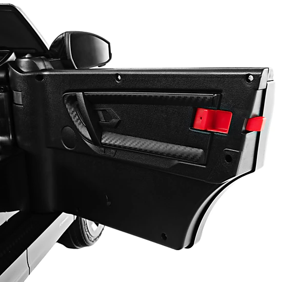 LJG 12V Kids Ride on Car with Remote Control Lockable Doors Slow Start System and LED Lights