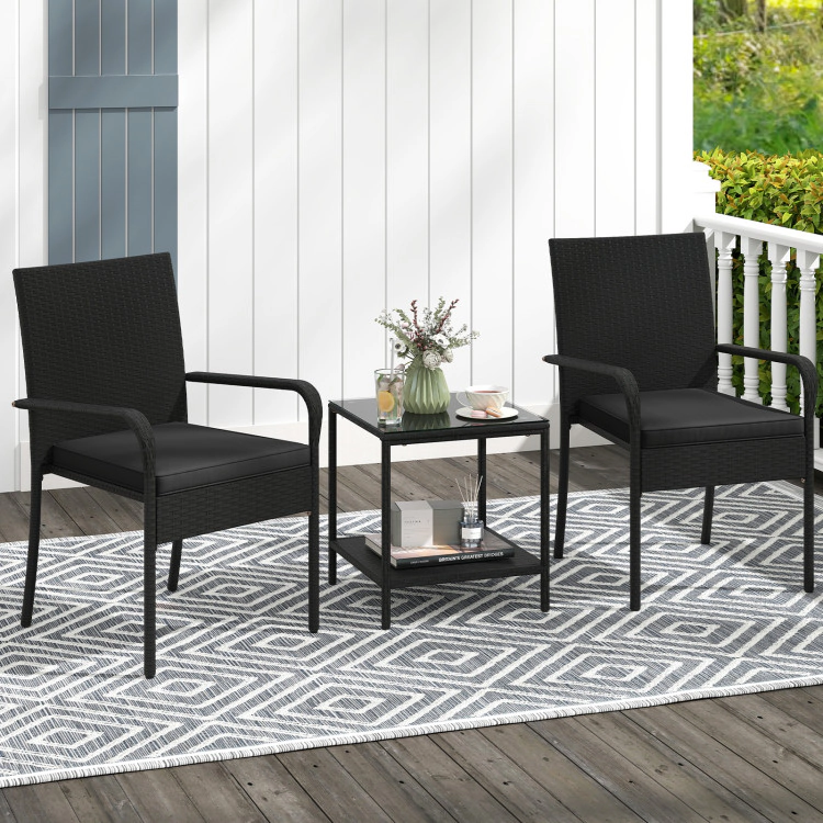 Hivvago 3 Piece Patio Furniture Set With Seat Cushions And Tempered Glass Tabletop