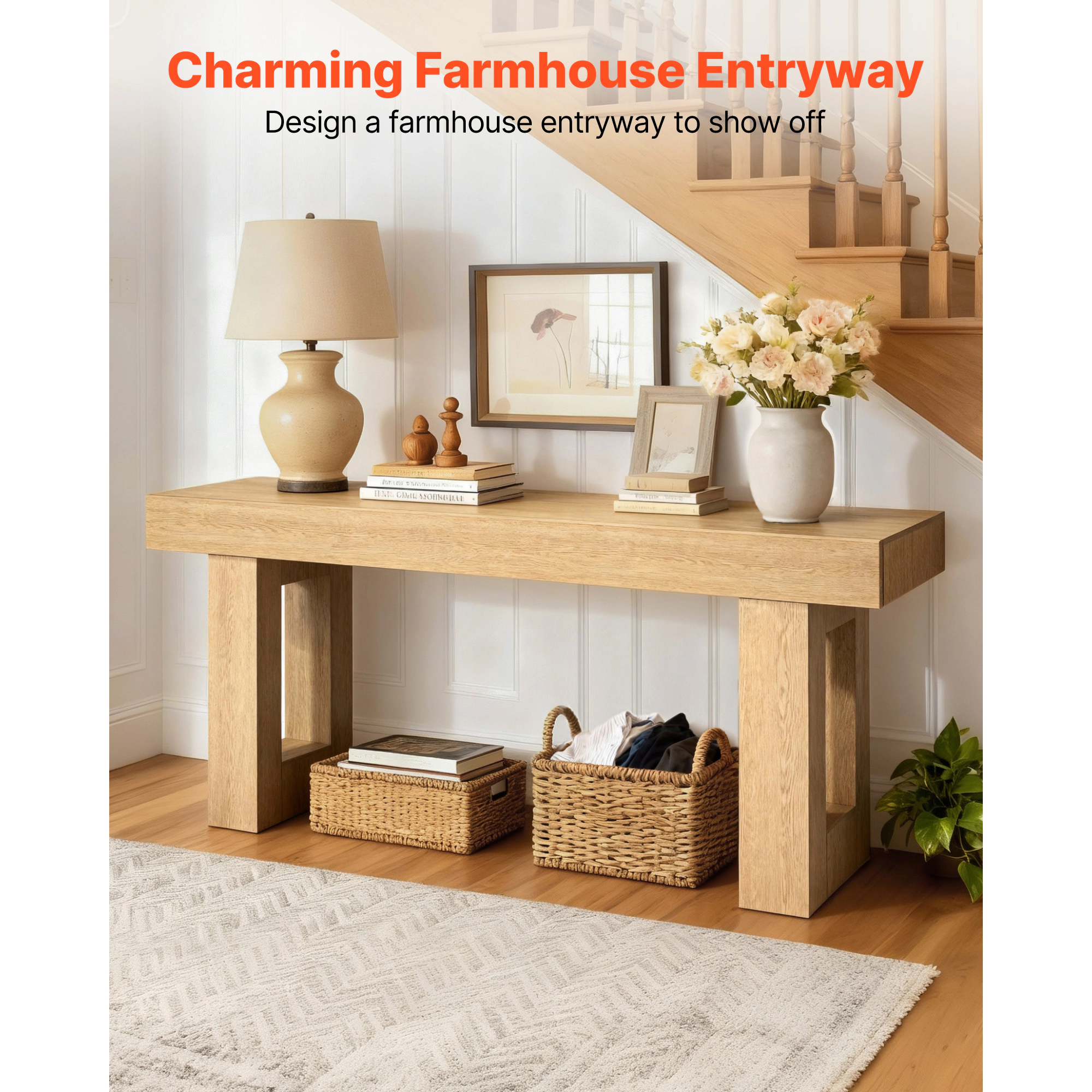 HONGGE Console Table Farmhouse Desk Behind the Couch Wooden Rectangle Entrance Narrow Sofa Table for Hallway Bedroom