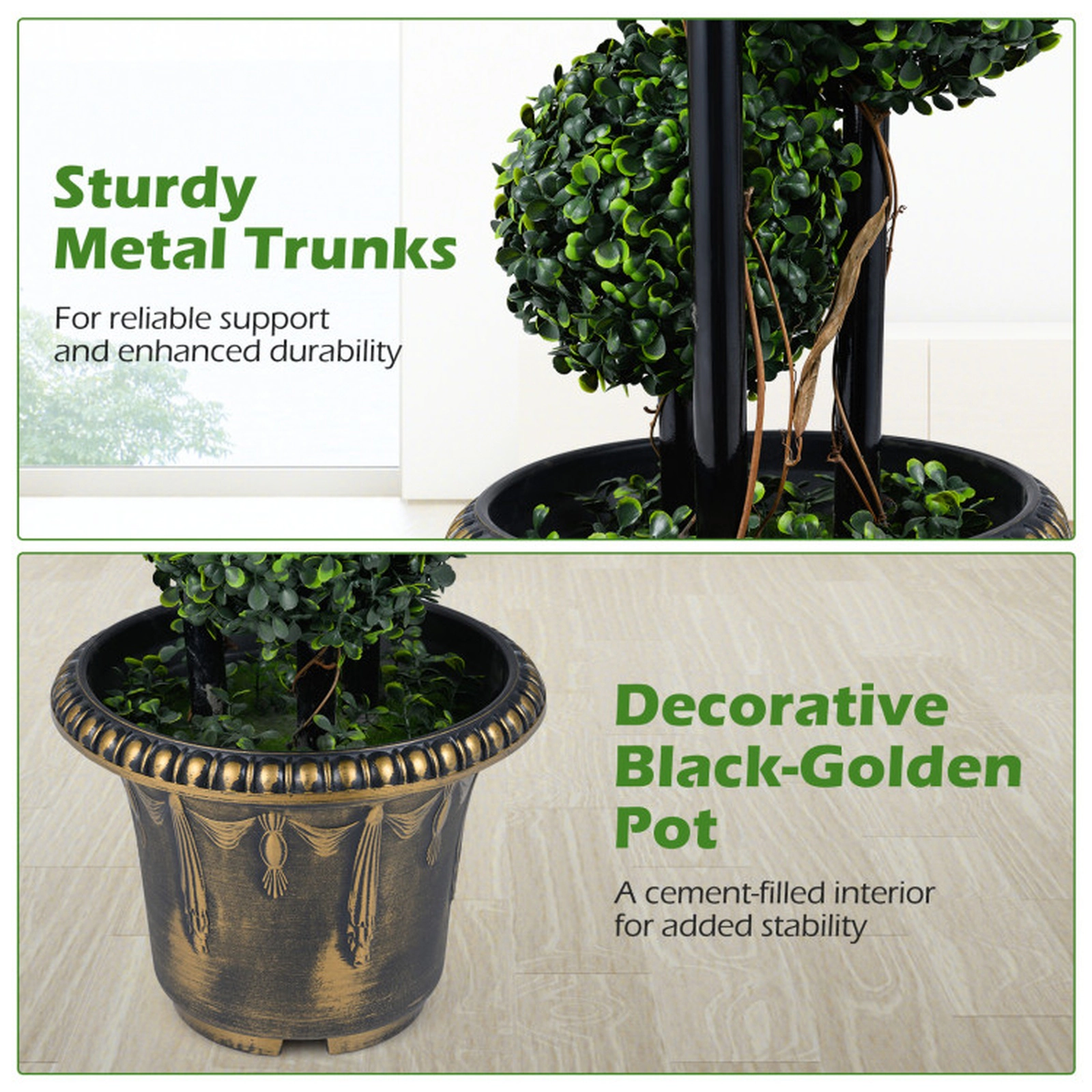 SUGIFT 3-Ball Wood Vine Wrap Moss Base Artificial Boxwood Topiary Tree 29-in Tall 9.5-in x 7.5-in Pot 9.5-lb Green