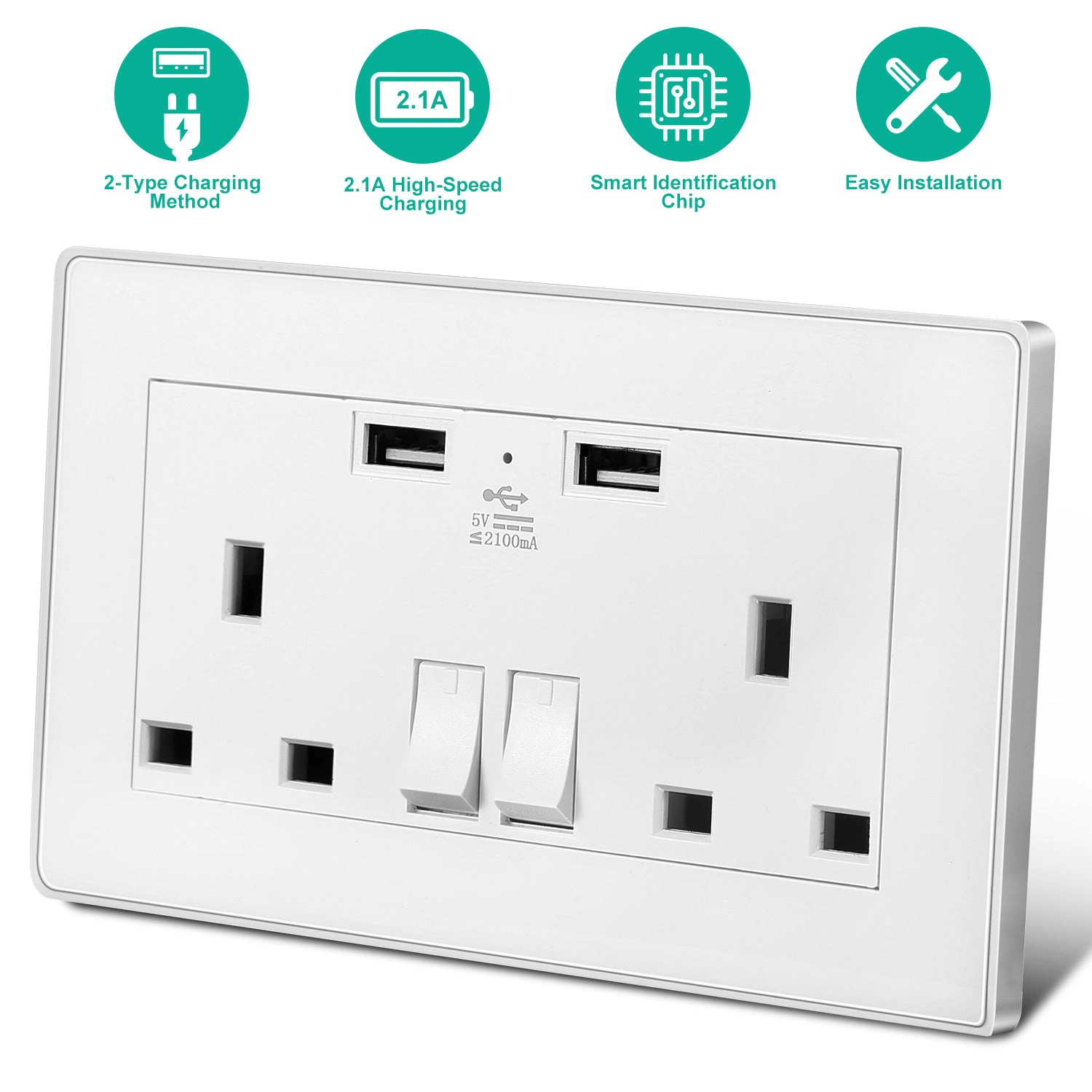 GBruno Dual USB UK Wall Outlet With Switch