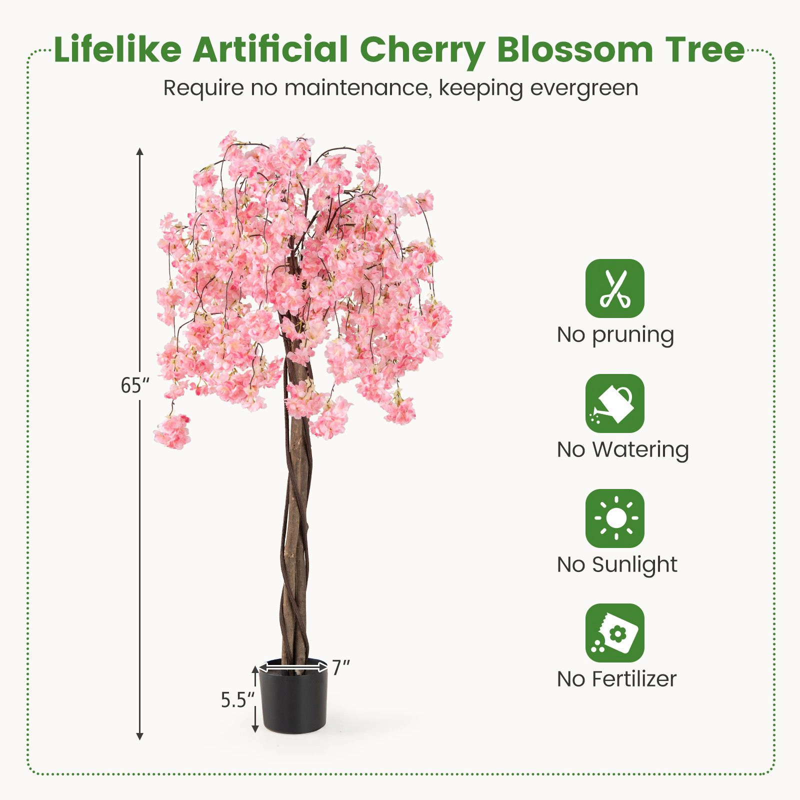 SlickBlue 5.5ft Artificial Cherry Blossom Tree with Wood Trunk
