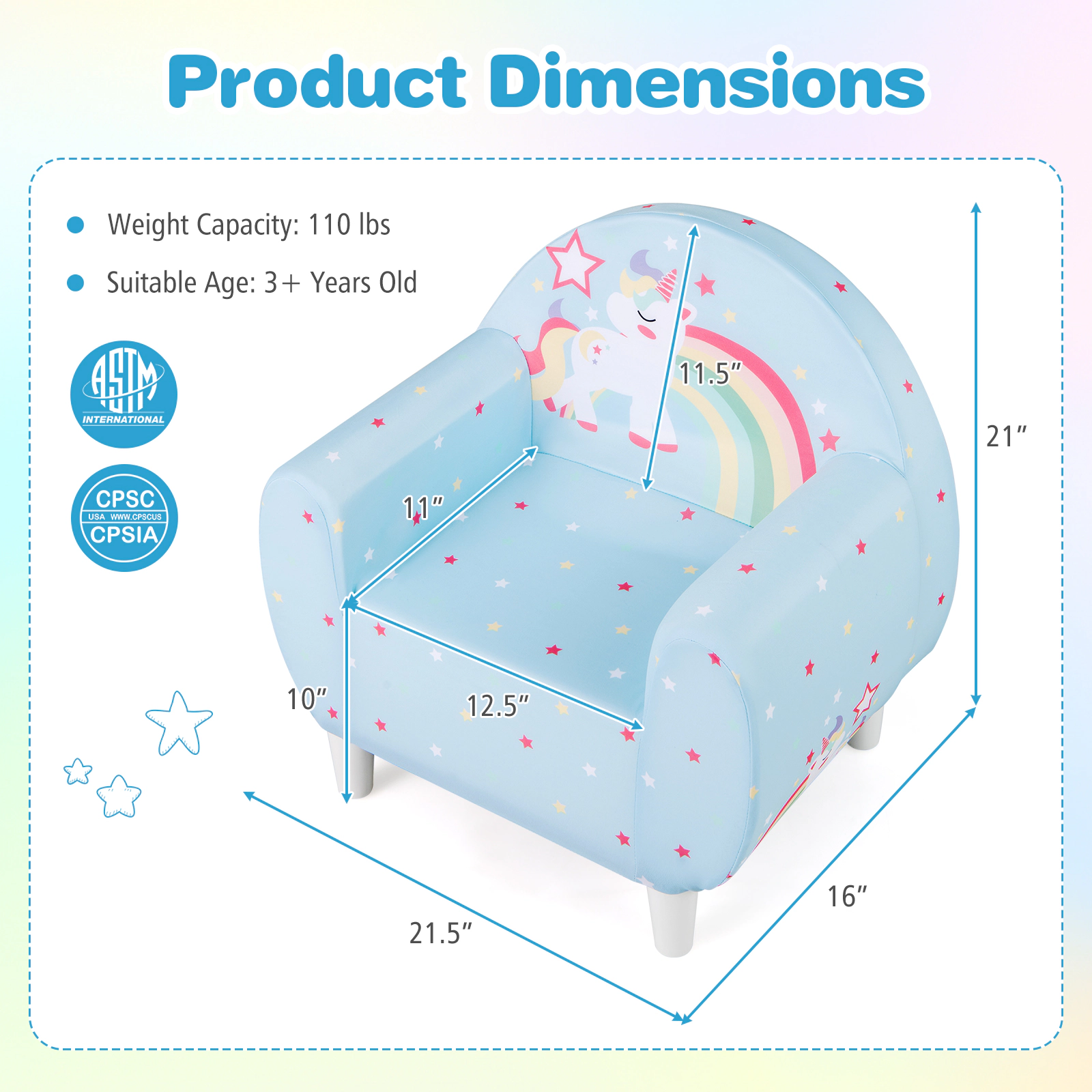 SUGIFT Breathable Spandex Kids Sofa Chair with High-Density Sponge 110-lb Capacity Ages 3+ Blue/Purple