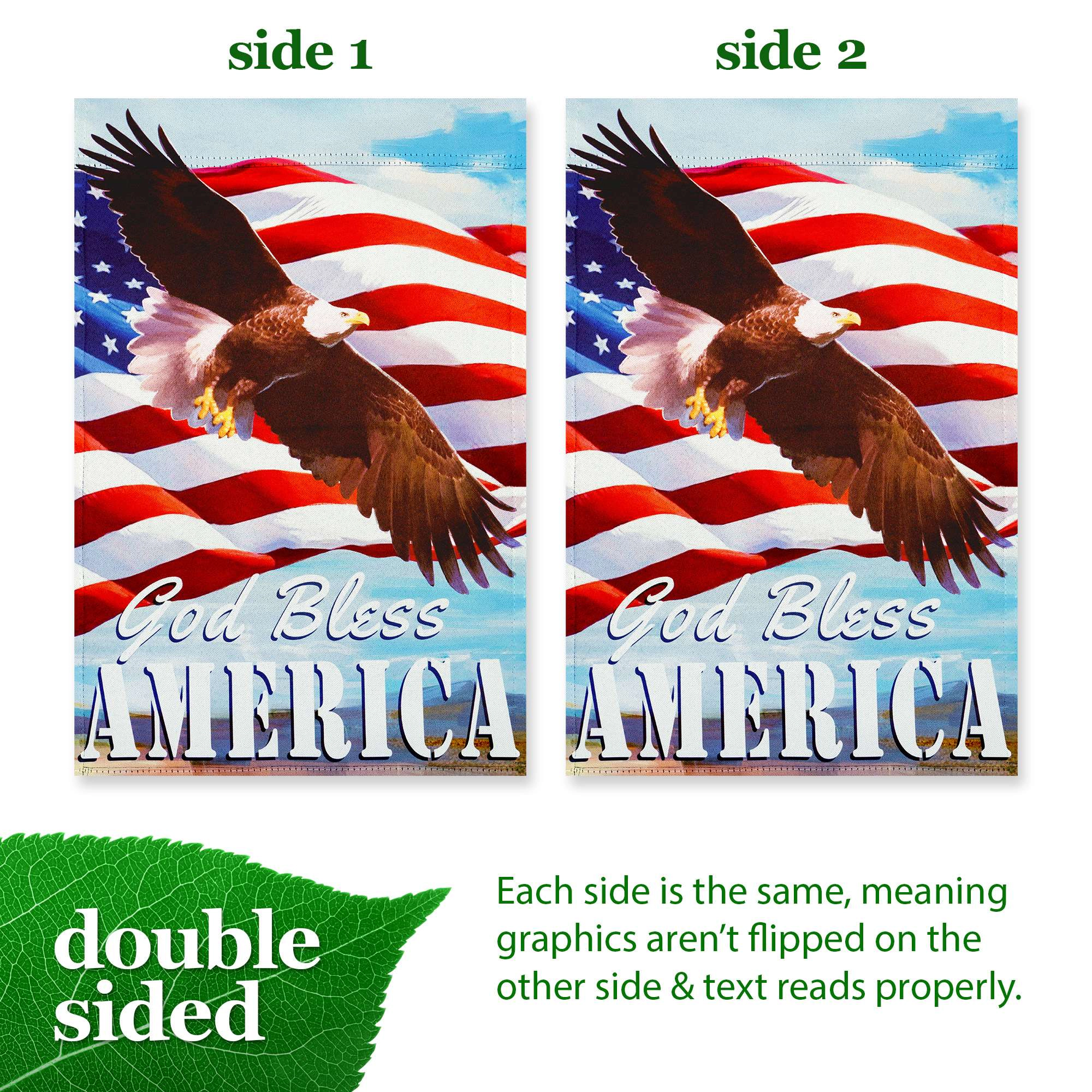G128 God Bless America Eagle Garden Flag 12x18 in Double-Sided Patriotic Outdoor Decoration