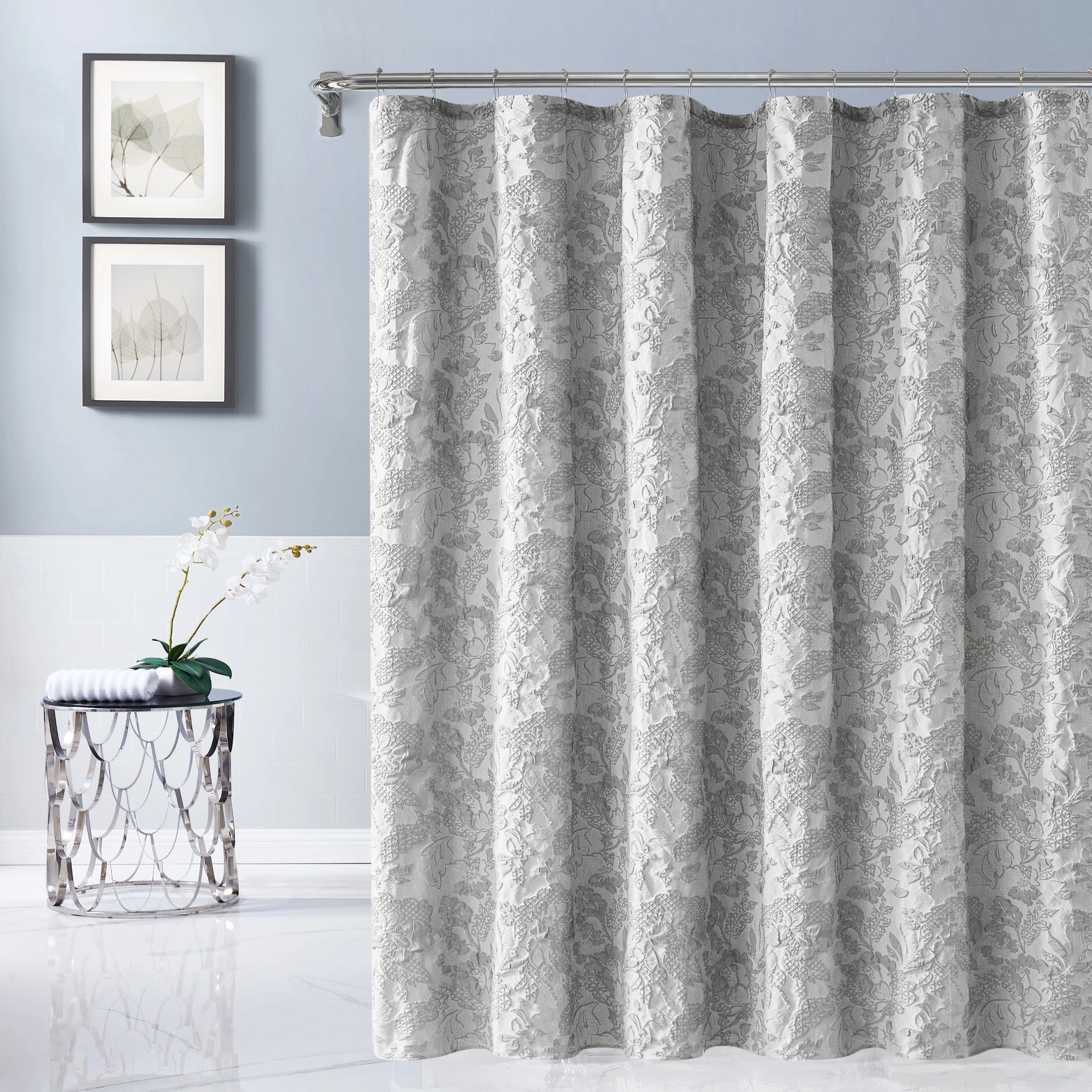 Dainty Home Anais Heavy Sculpted Jacquard Floral Textured Polyester Fabric Shower Curtain, 72" x