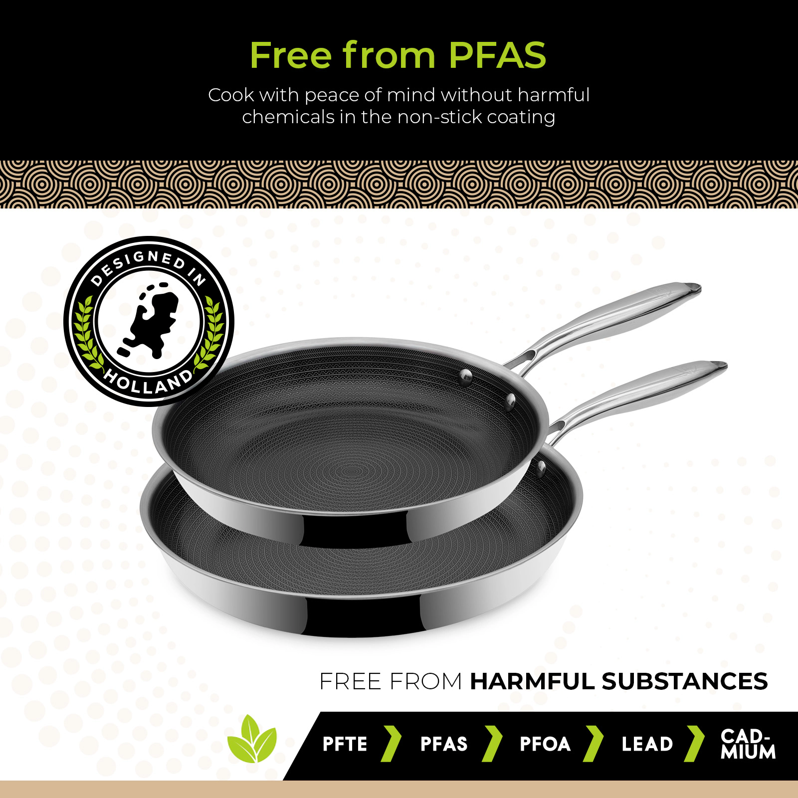 BE - LIVING CIRCLAD Series 2-Piece Stainless Steel Nonstick Fry Pan Set 10" and 12"