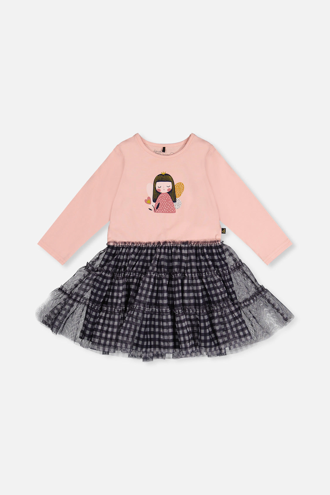 Deux par Girls Fairy Graphic & Gingham Bi-Material Dress