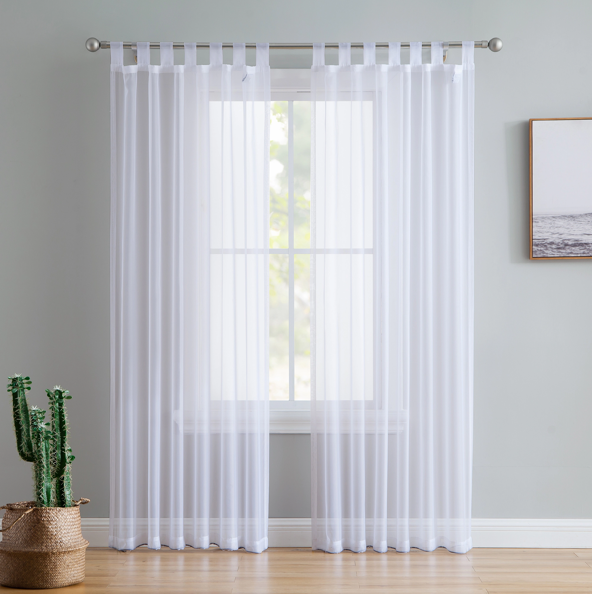 HLC.ME Tab Top Window Curtain Sheer Voile Panels for Living room & Bedroom, Set of 2