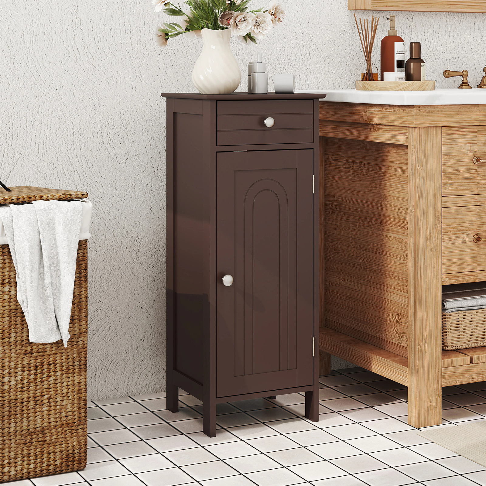 SlickBlue Narrow Storage Cabinet with Adjustable Shelves and Drawer