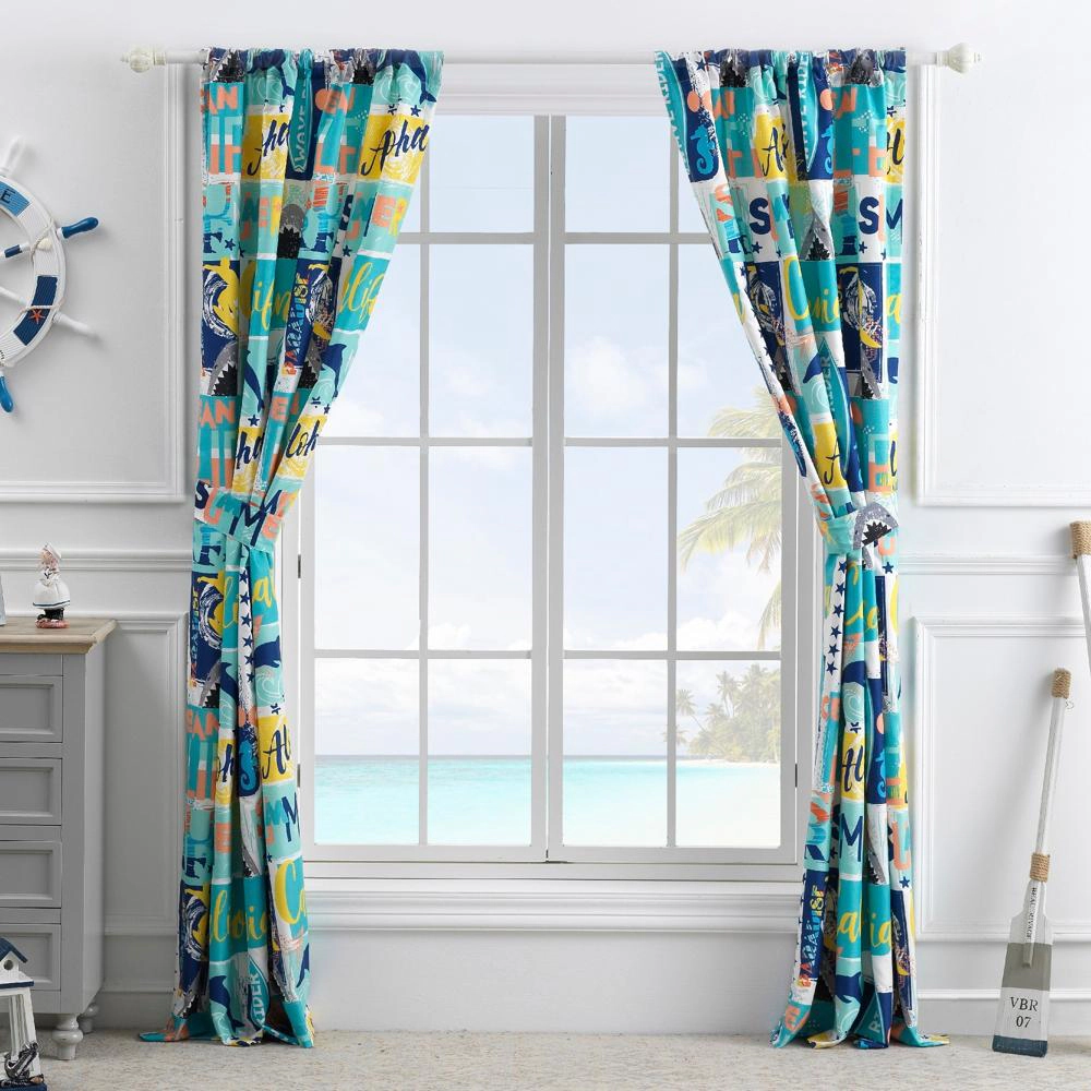 Greenland Home Fashion Bedroom Living Room Darkening Wave Rider Curtain Panel Set - Blue 84x84"