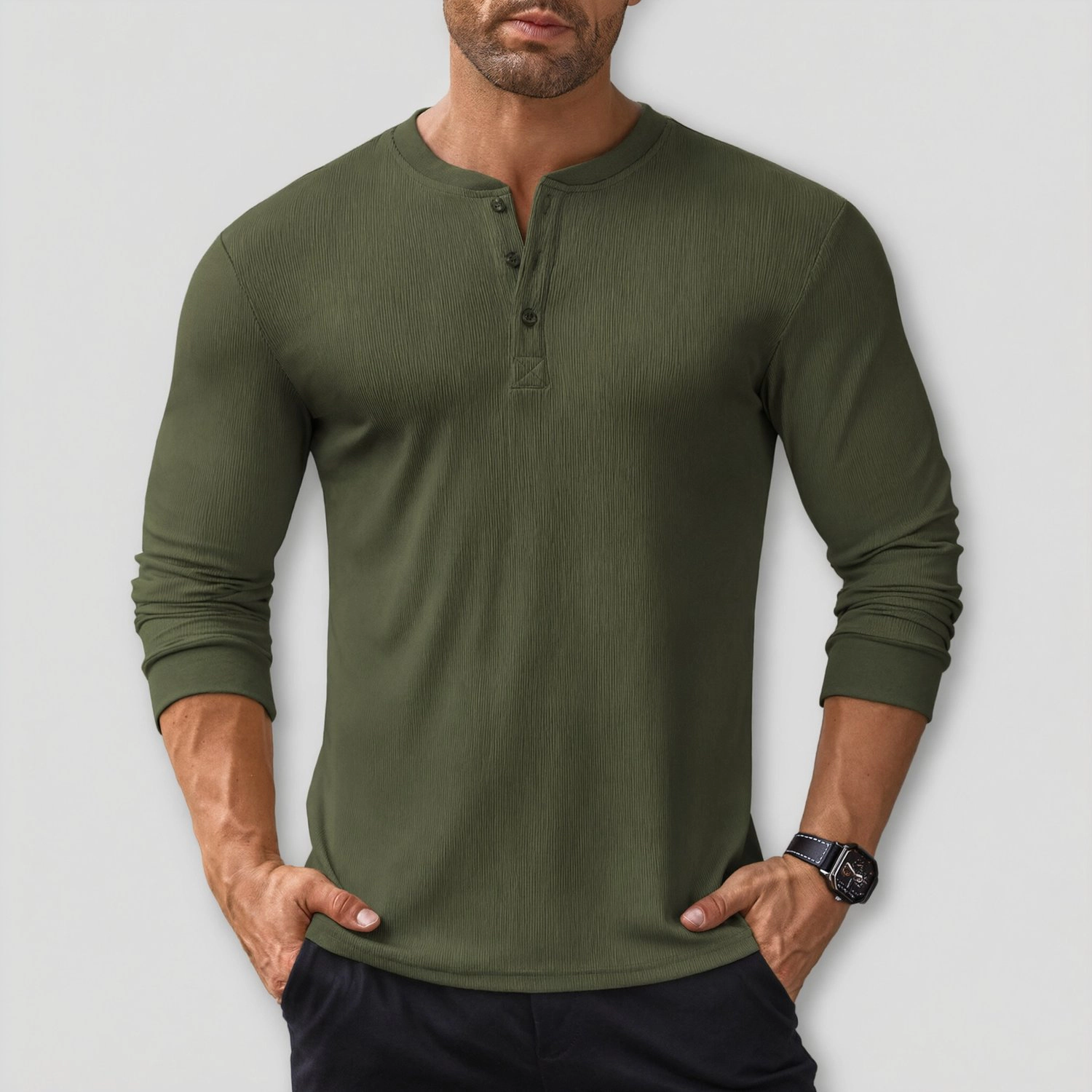COOFANDY Mens Long Sleeve Henley Shirt V Neck Button Placket Ribbed Casual Fall Top