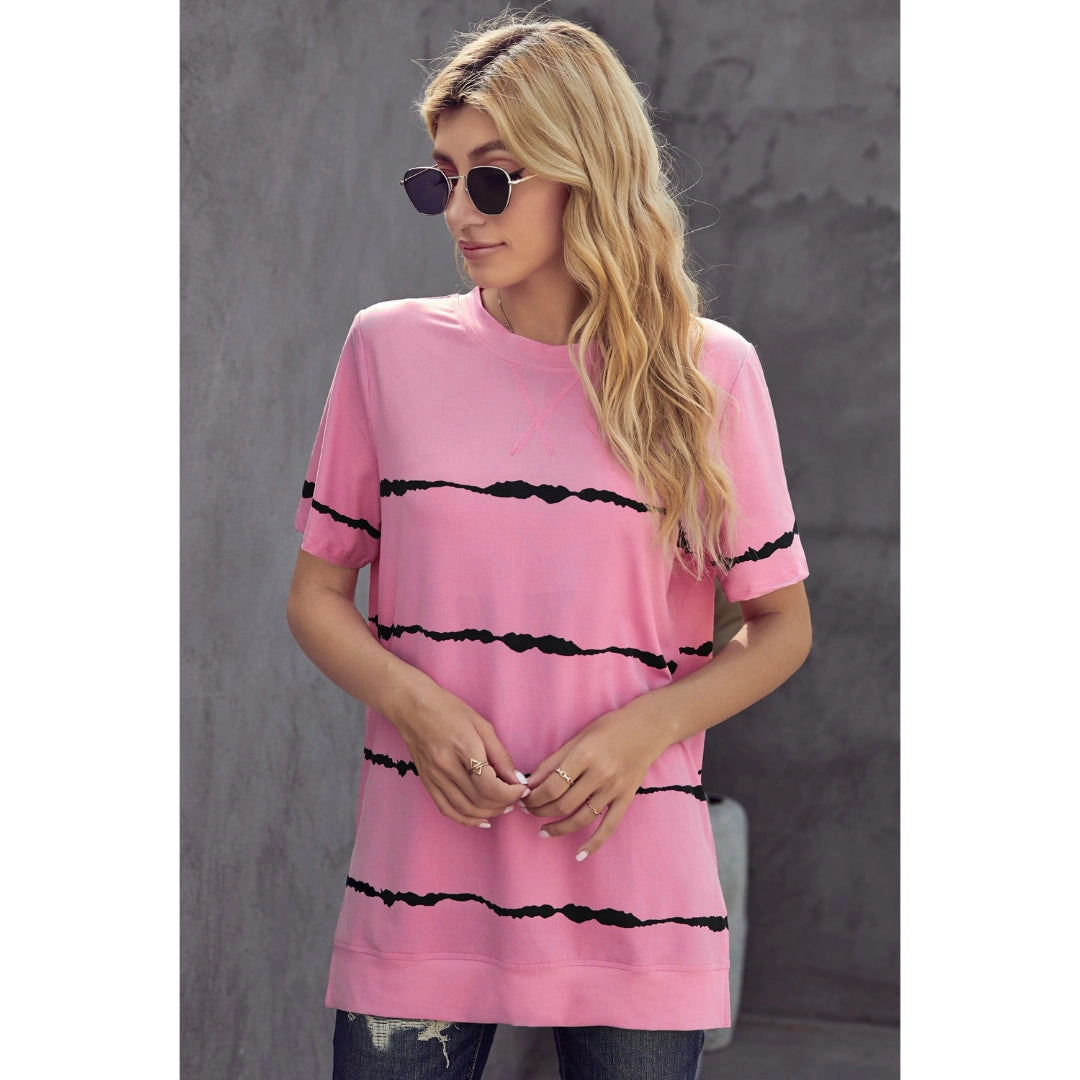Zilpu Women’s Tie-Dye Stripe Side-Slit Tunic Tee