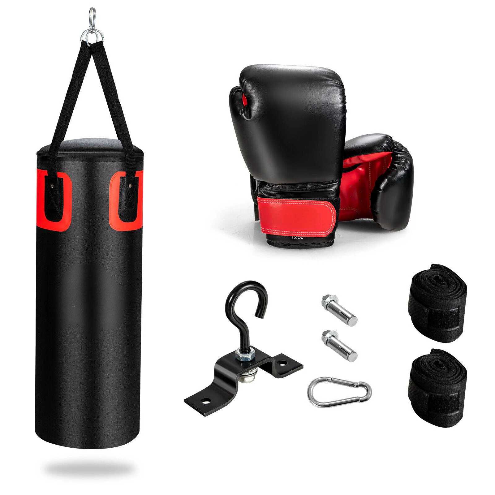 SUGIFT Black and Red 56-lb Adult Filled Punching Bag Set with Boxing Gloves 12-in W 12-in D 31.5-in H