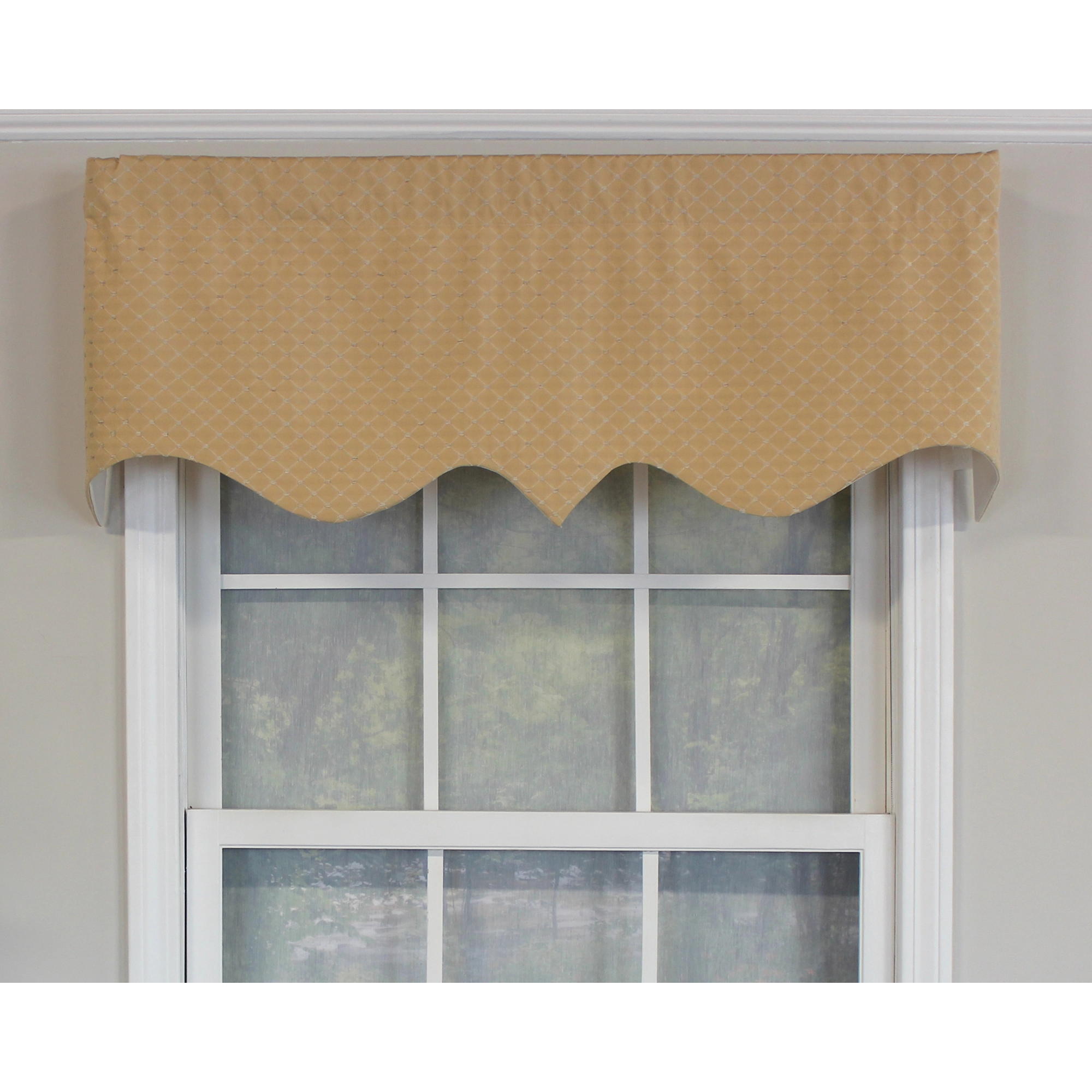 RLF Home 100% Cotton Passat Regal Valance Dotted Diamond Lined Fabric Rod Pocket 50" x 17" Gold