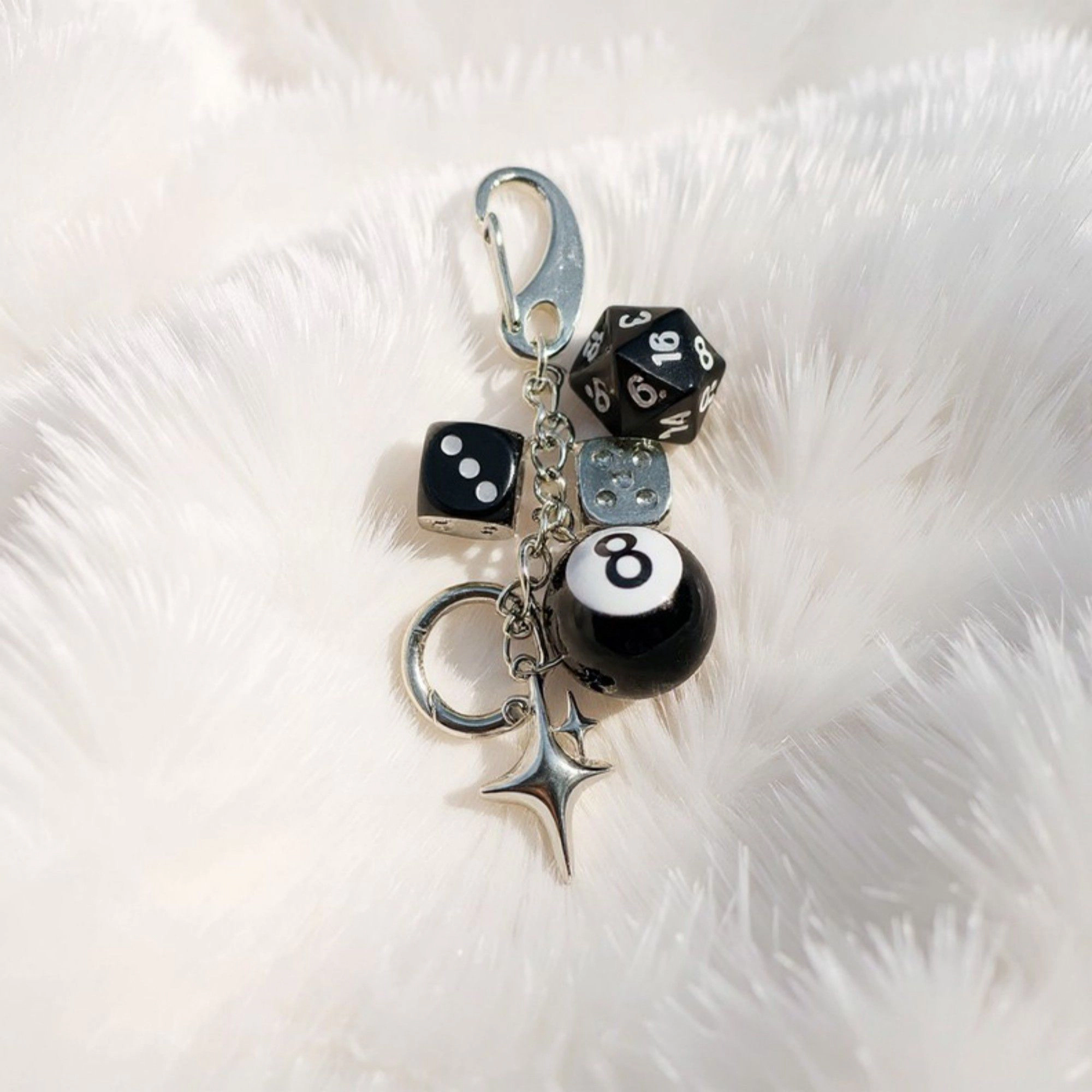 Alilang Women's Dice and 8-Ball Charm Keychain with Star Pendant